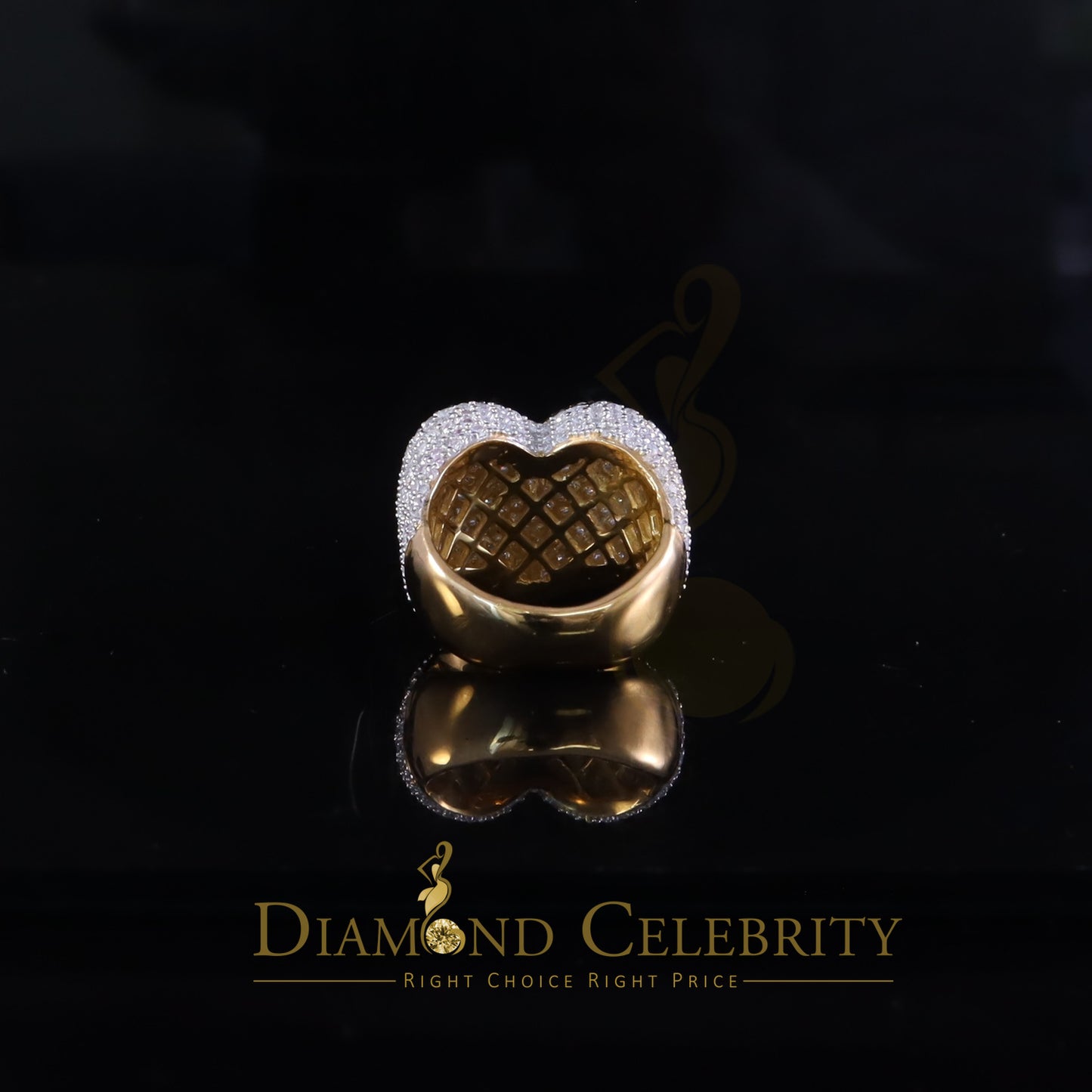 DiamondCelebritees Men's 925 Yellow Silver 5.00ct VVS 'D' Round Moissanite Heart Ring Size 8