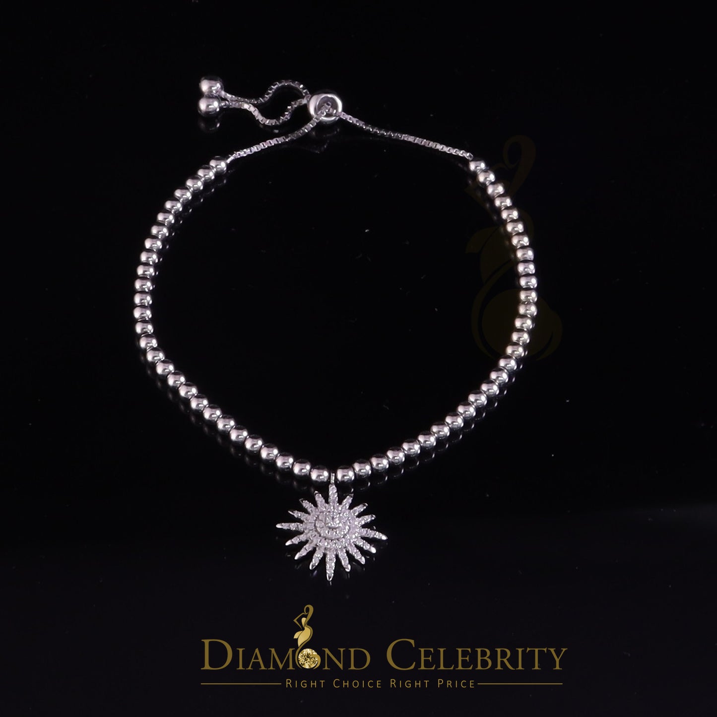 Diamondcelebritees 925 Sterling Silver Cubic Zirconia Sun Shape White Bracelet Adjustable SZ 7 Inch
