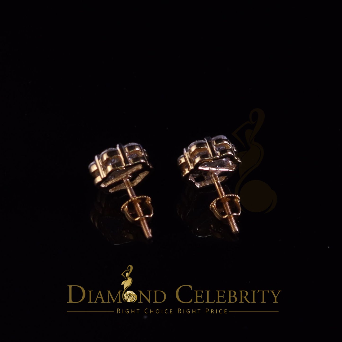 DiamondCelebritees Stud FLORAL Earrings 10k Real Yellow Gold 1.50ct VVS 'D' Color Real Moissanite