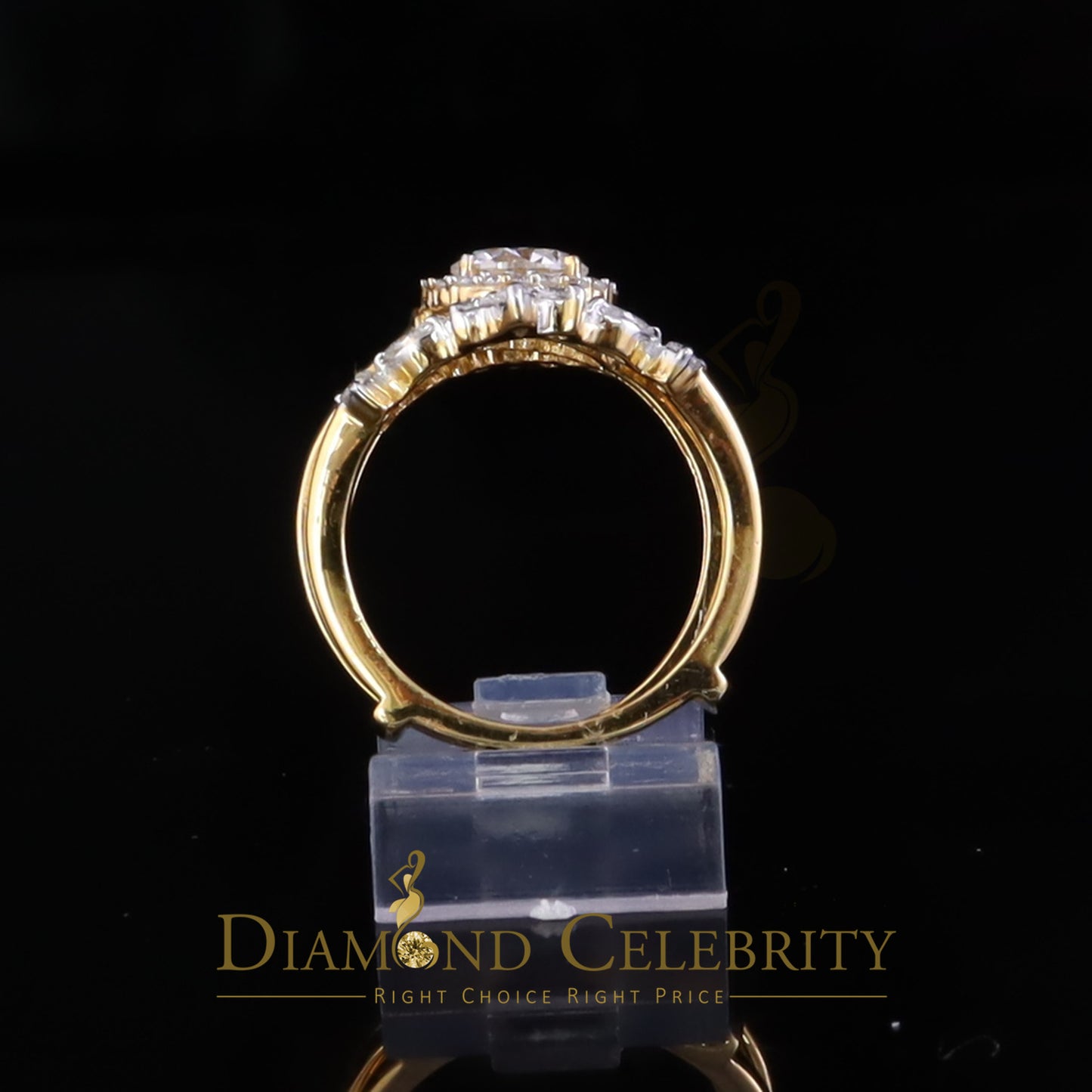 DiamondCelebritees 1.66ct Moissanite Solitaire Enhancer 925 Silver Yellow Guard WrapInsert Ring Sz7