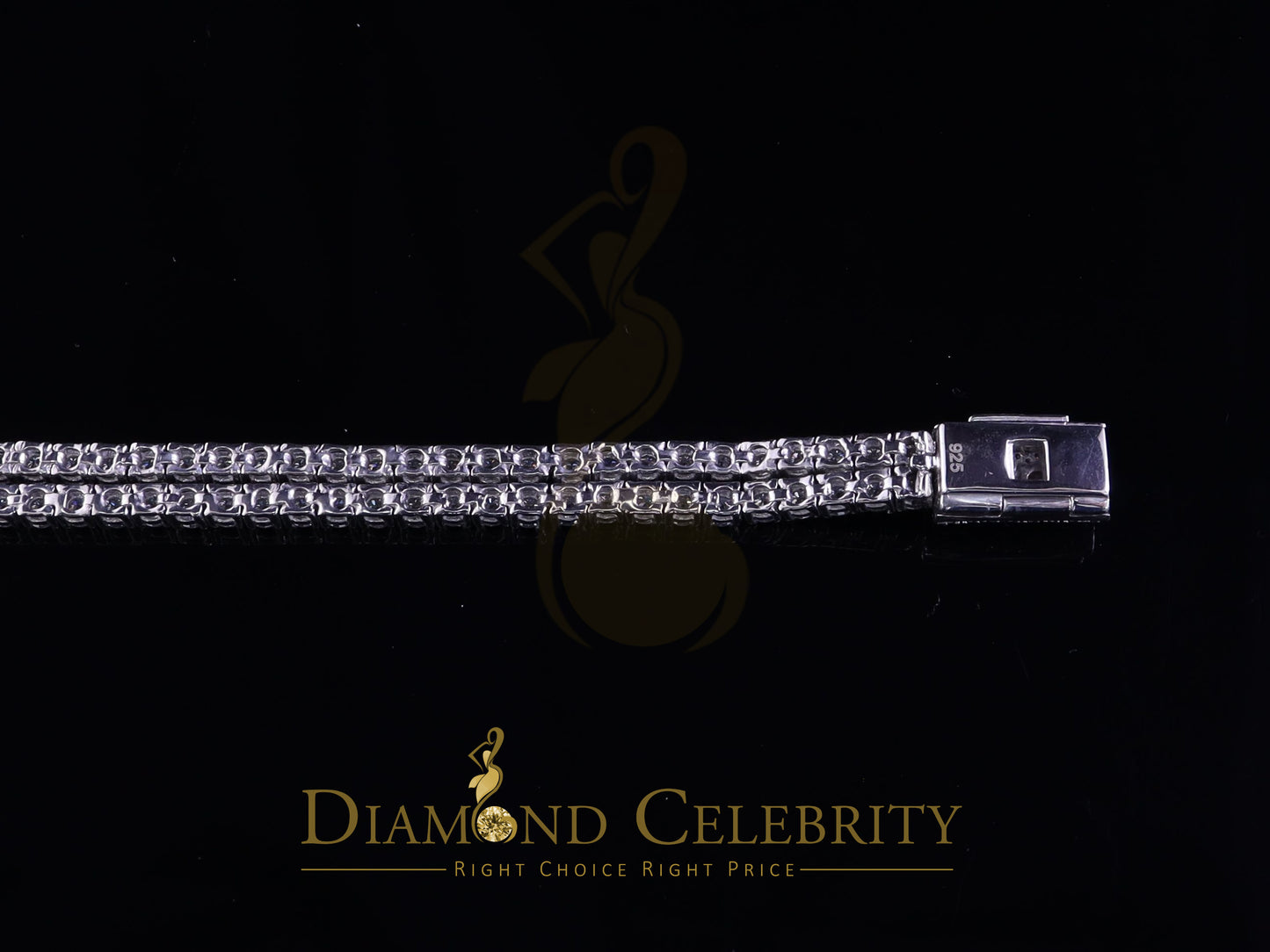 Diamondcelebritees Tennis Bracelete 4mm Thick 8" Long 15ct Moissanite White 925 Silver Round 2Row