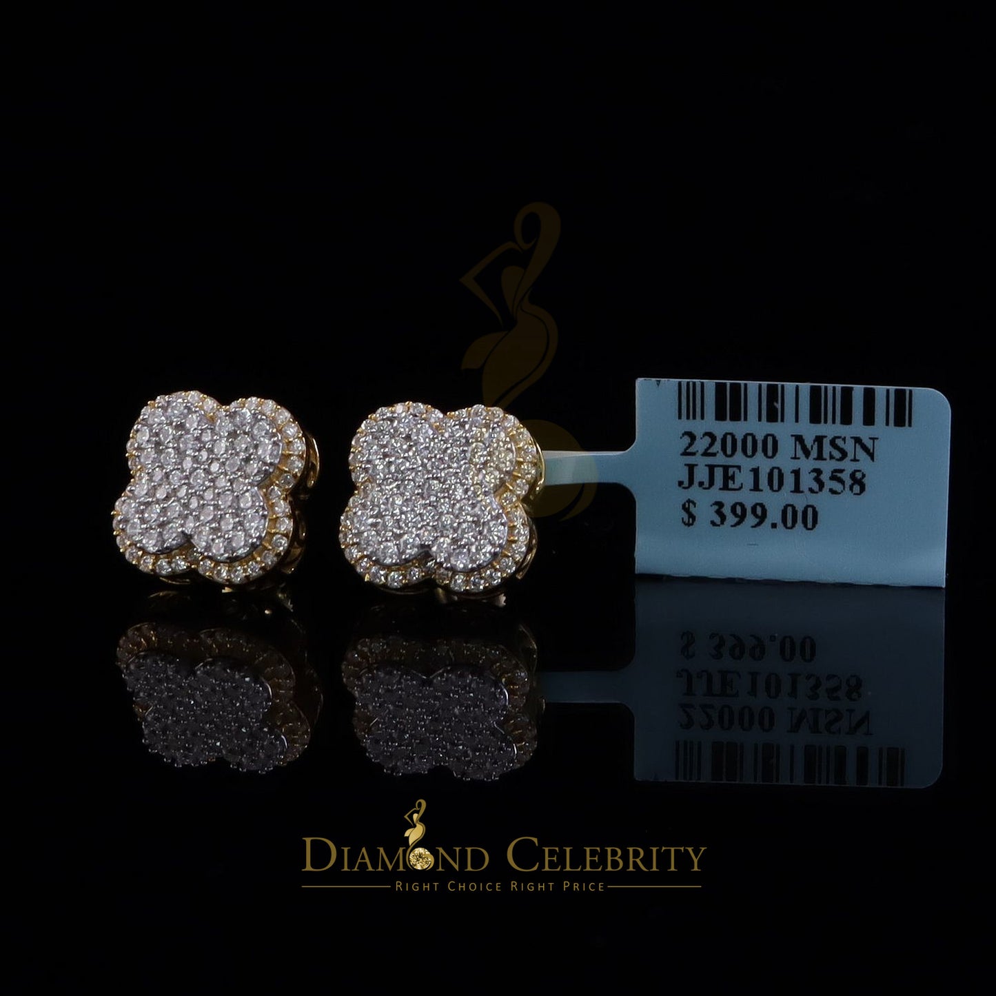 DiamondCelebritees New 1.00ct 925 Sterling Silver Yellow Moissanite Clover Stud Earrings For Women