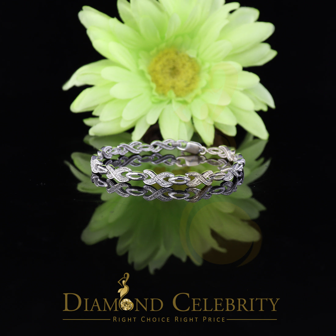 Diamondcelebritees 925 Silver White Exotic Design Bracelet Size 7 Inch 0.20CT Genuine Diamonds