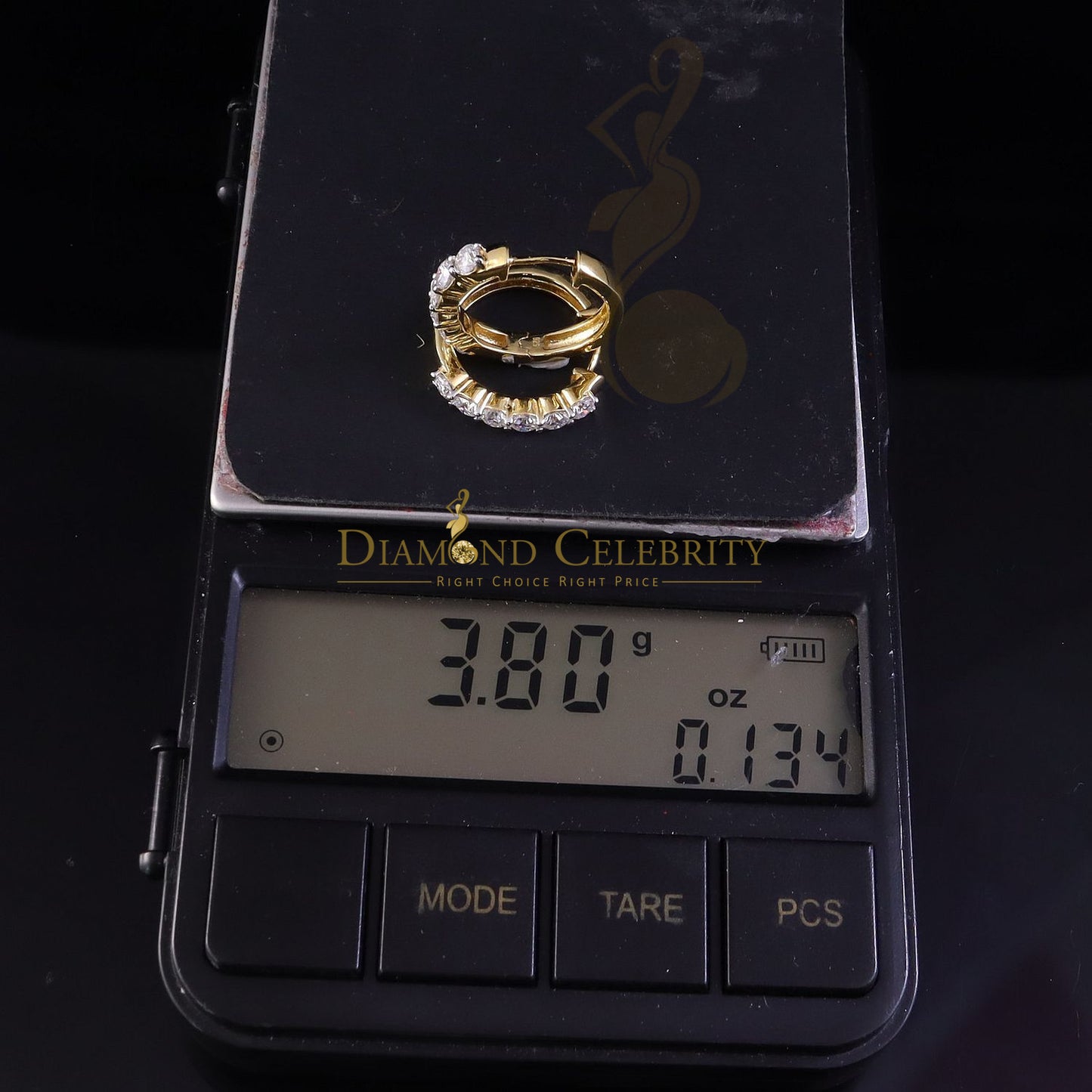 DiamondCelebritees Women's 925 Silver Yellow 1.50ct VVS 'D' Moissanite 1 row Stones Hoop Earrings