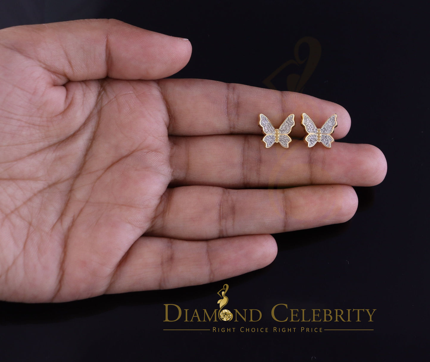 DiamondCelebritees Women's 0.25ct Real Diamond Butterfly Stud Earrings Yellow 925 Sterling Silver