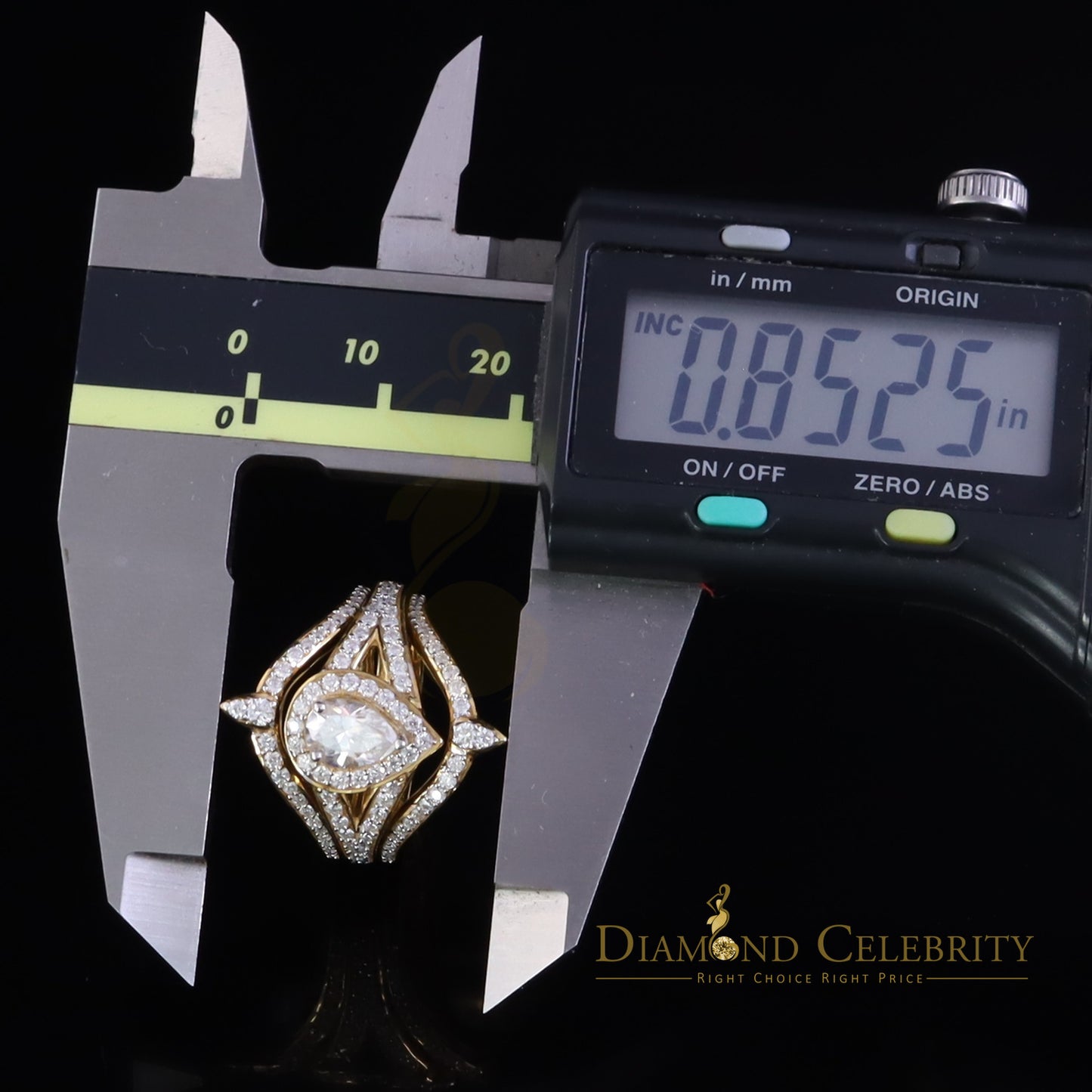 DiamondCelebritees 1.75ct Silver Yellow Enhancer Guard Wrap VVS D Pear Moissanite Women Ring Sz 7