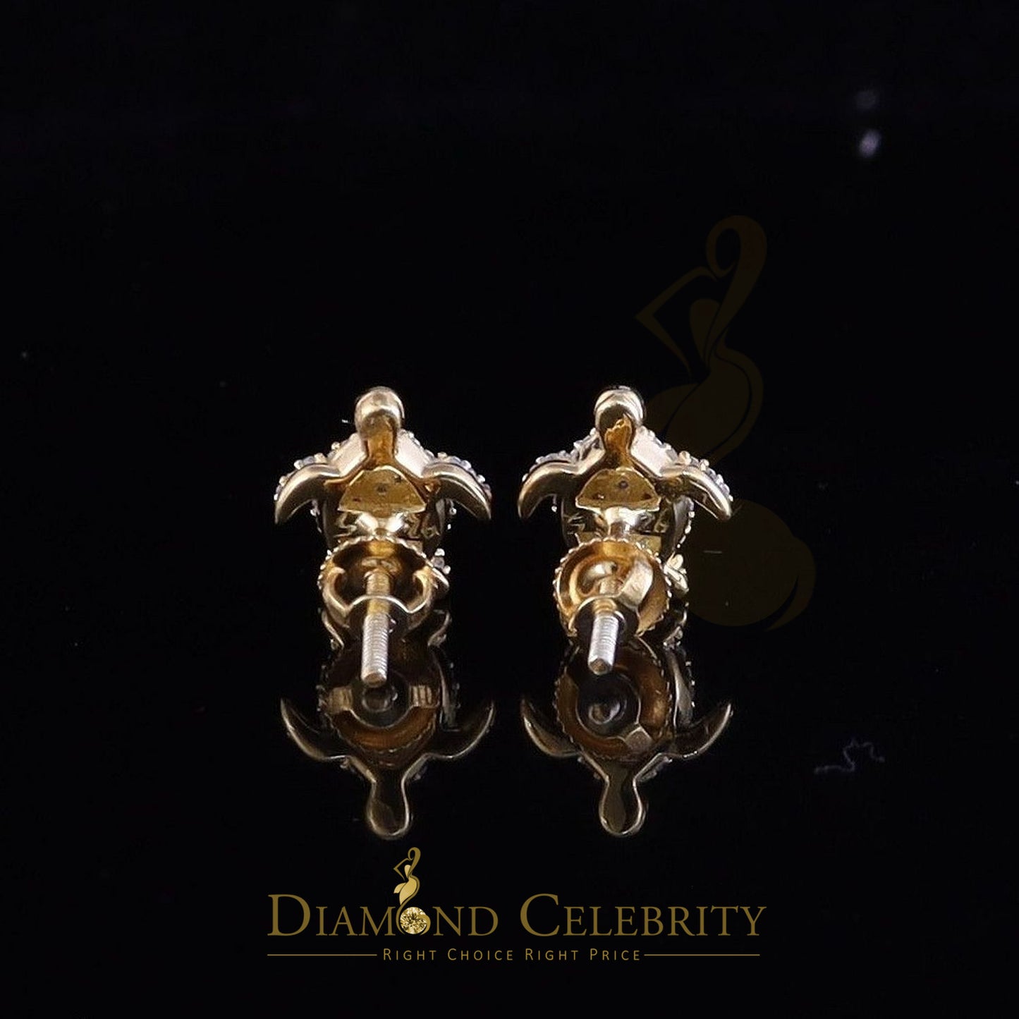 DiamondCelebritees 925 Sterling Yellow Silver 0.25ct Diamond Turtle Earrings For Women's & Men's