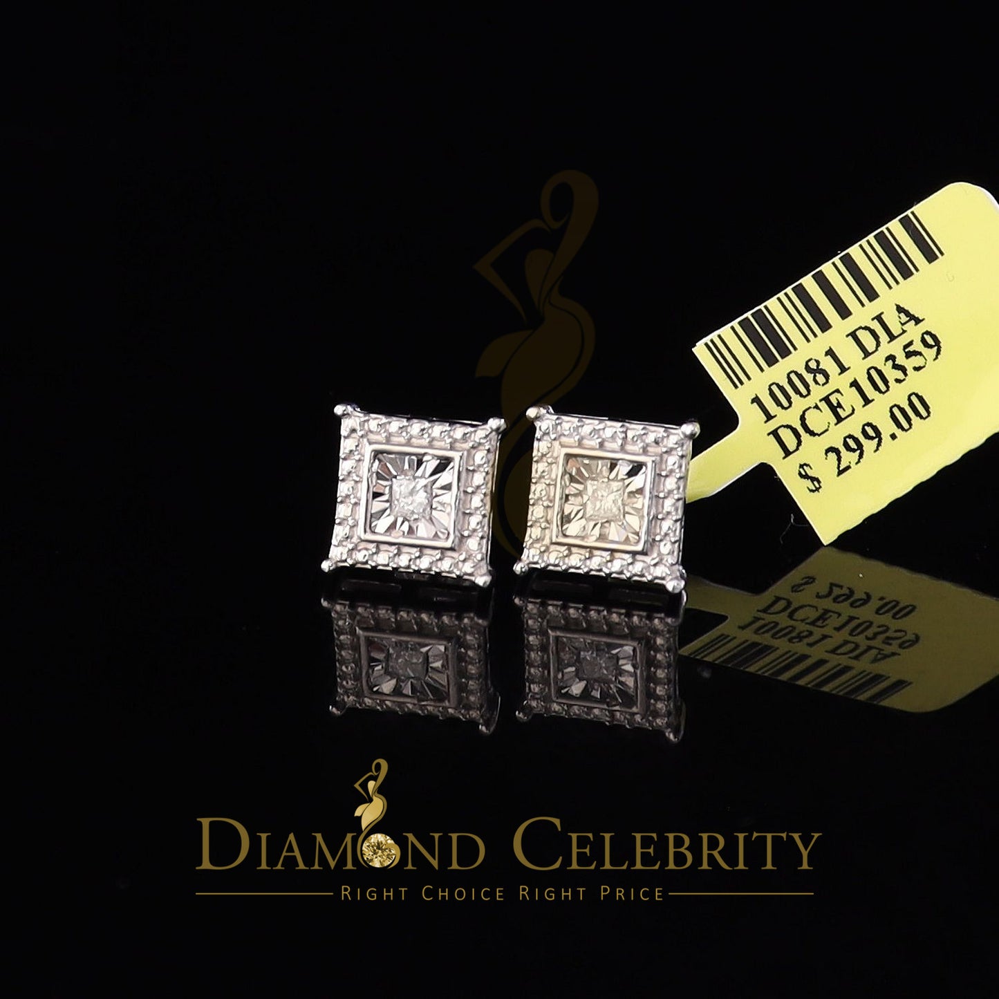 DiamondCelebritees 0.10ct Diamond Stud Squre Earrings For Women White 925 Sterling Silver For Men