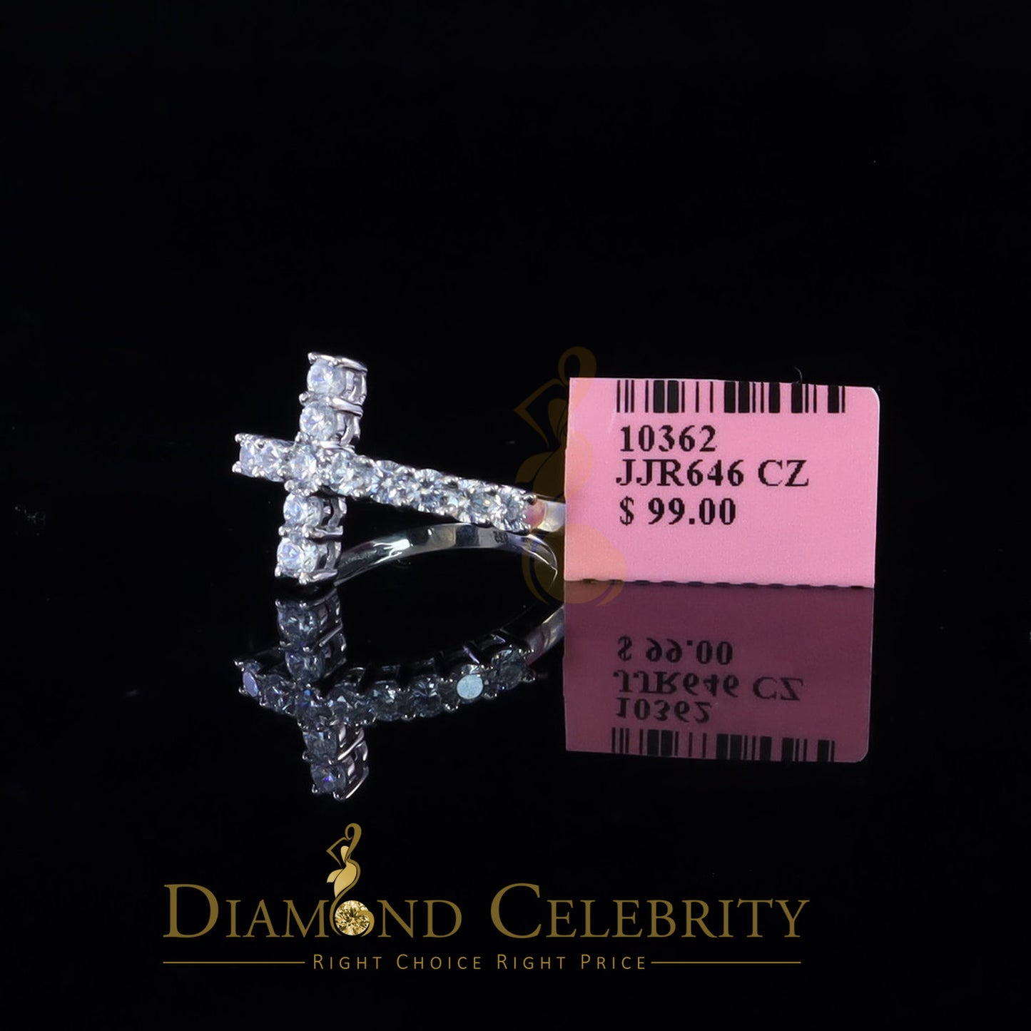 DiamondCelebritees 1.50ct Cubic Zirconia 925 Sterling White Silver Cross Womens Fashion Ring Size 8