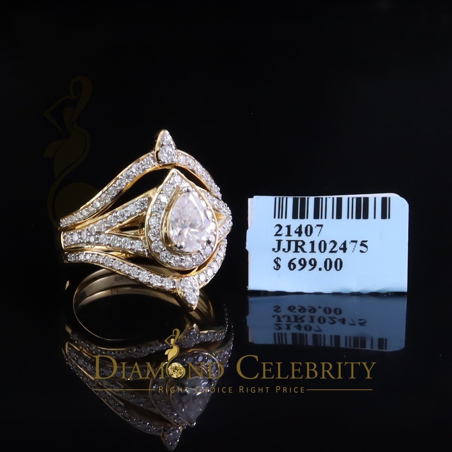 DiamondCelebritees 1.75ct Silver Yellow Enhancer Guard Wrap VVS D Pear Moissanite Women Ring Sz 7