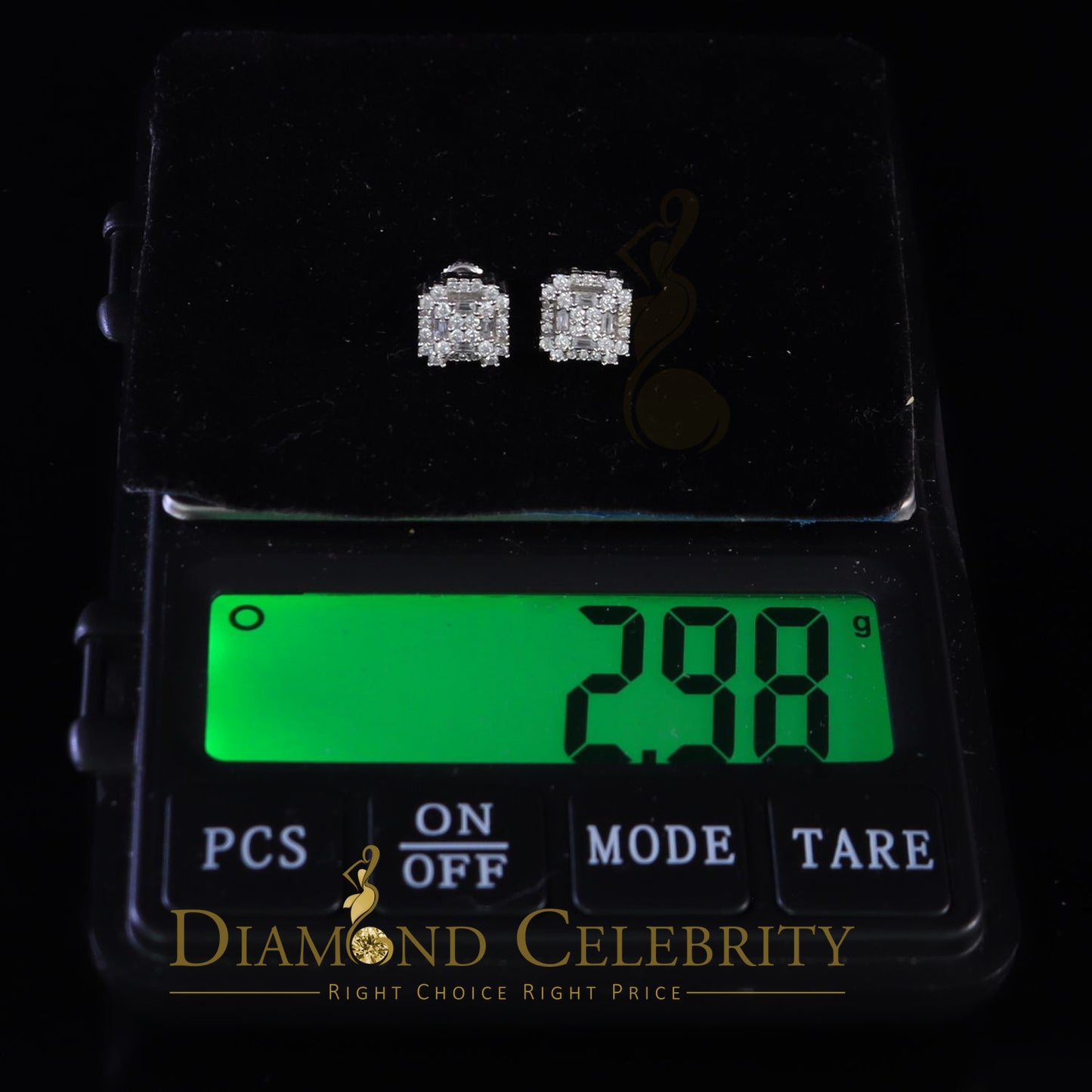 DiamondCelebritees 1.18ct Cubic Zirconia 925 White Silver Women's & Men's Hip Hop Square Earrings