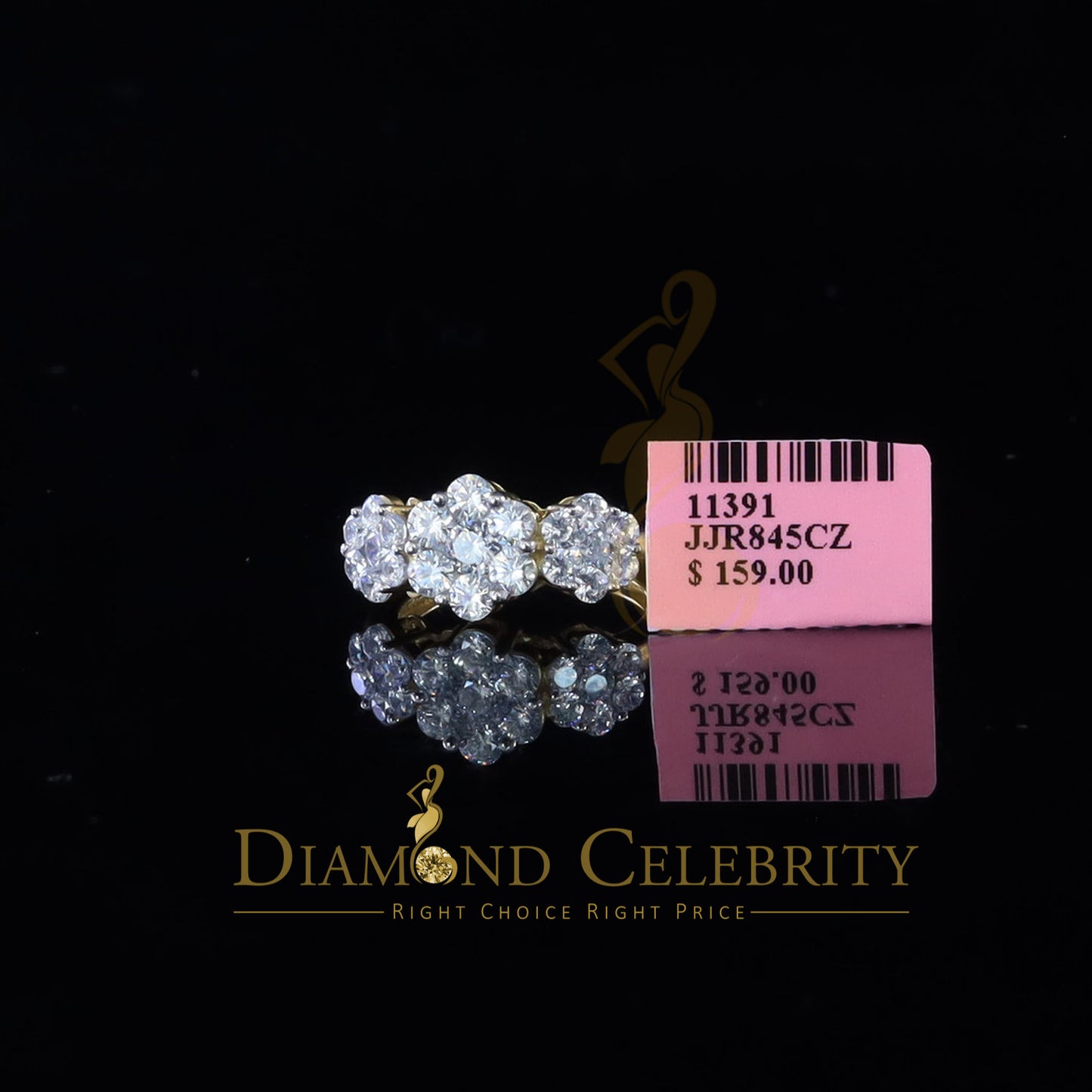 DiamondCelebritees 925Sterling Yellow Silver Floral-Shaped Cubic Zirconia 3.50ct Womens Ring Size 7