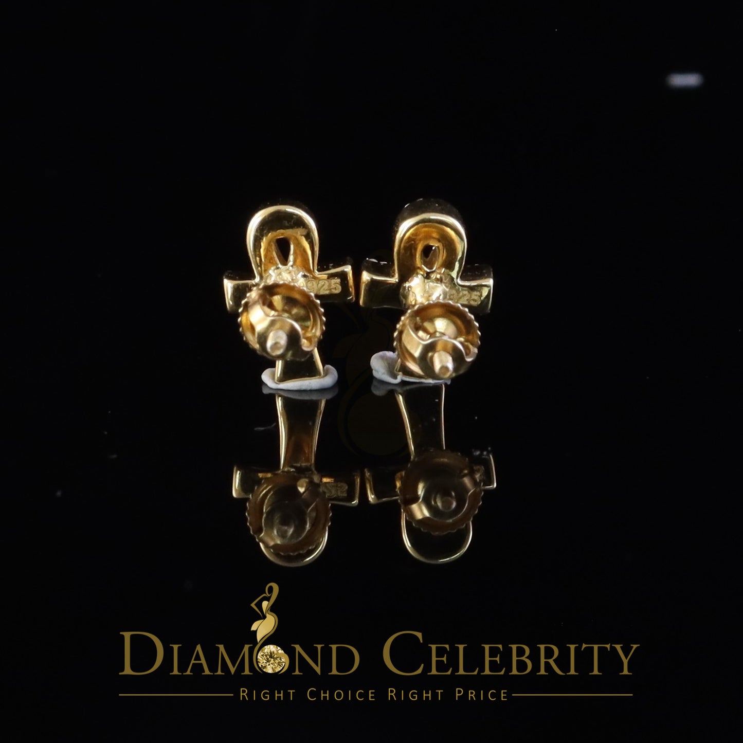 DiamondCelebritees 925 Yellow Silver 0.25ct VVS 'D' Moissanite Ankh Stud Earring Men's/Womens