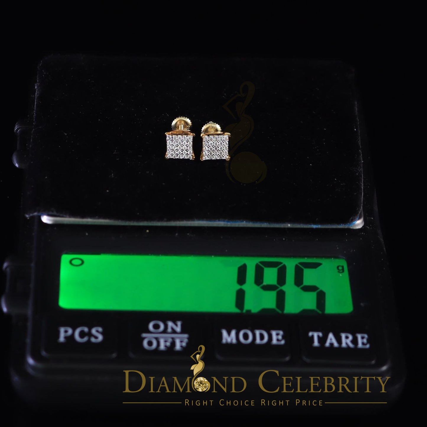 DiamondCelebritees Yellow Sterling Silver Screw Back 0.50ct Cubic Zirconia Square Earrings Womens