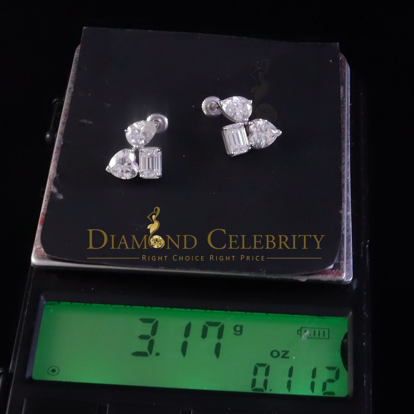 Diamondcelebritees 5.00 CT VVS 'D' Moissanite Women's Tri 925 Silver White Toi et Moi Stud Earrings