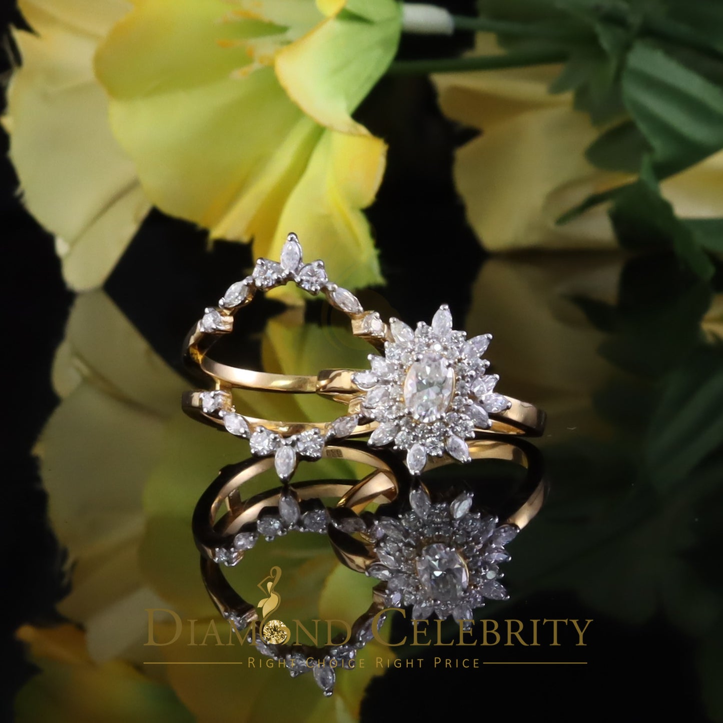 DiamondCelebritees 925 Silver Moissanite Enhancer Guard Wrap 2.00ct Yellow Engagement Ring Size 7