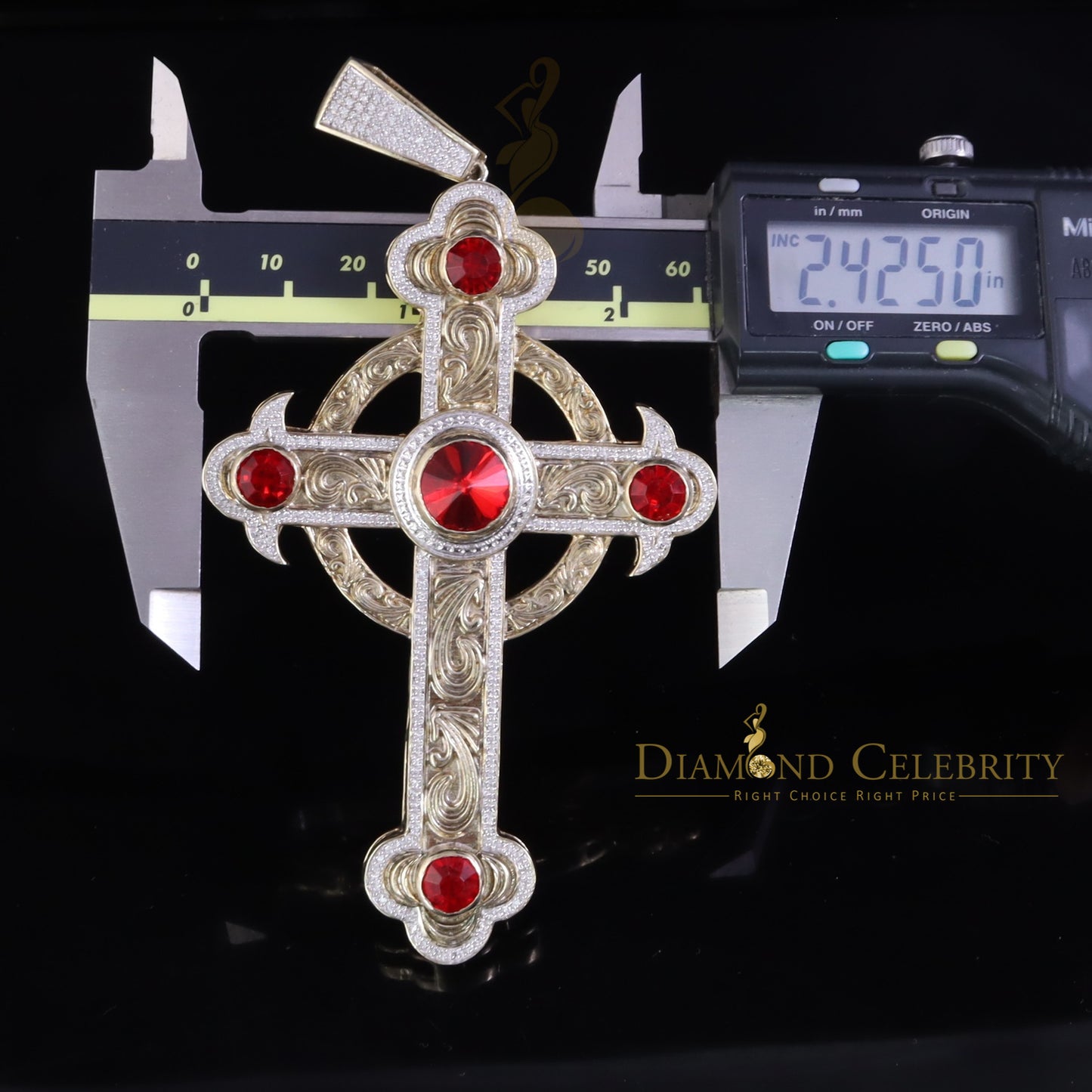 DiamondCelebritees Beautiful Fancy Yellow CROSS Sterling Silver Pendant with 10.38ct Cubic Zirconia