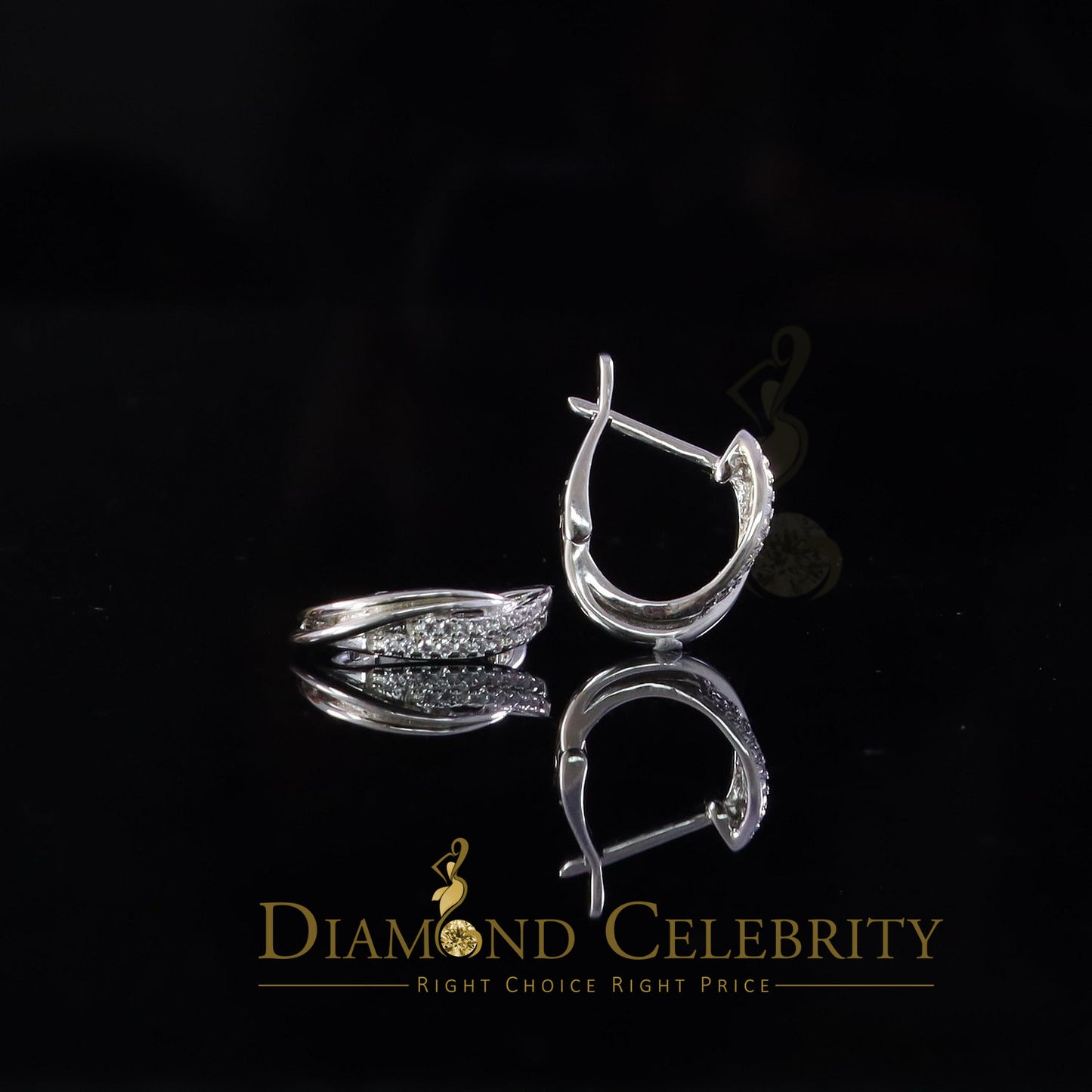 DiamondCelebritees white Gold 925 Sterling Silver Mens Hip Hop Iced 2 row Huggie Hoop Earrings