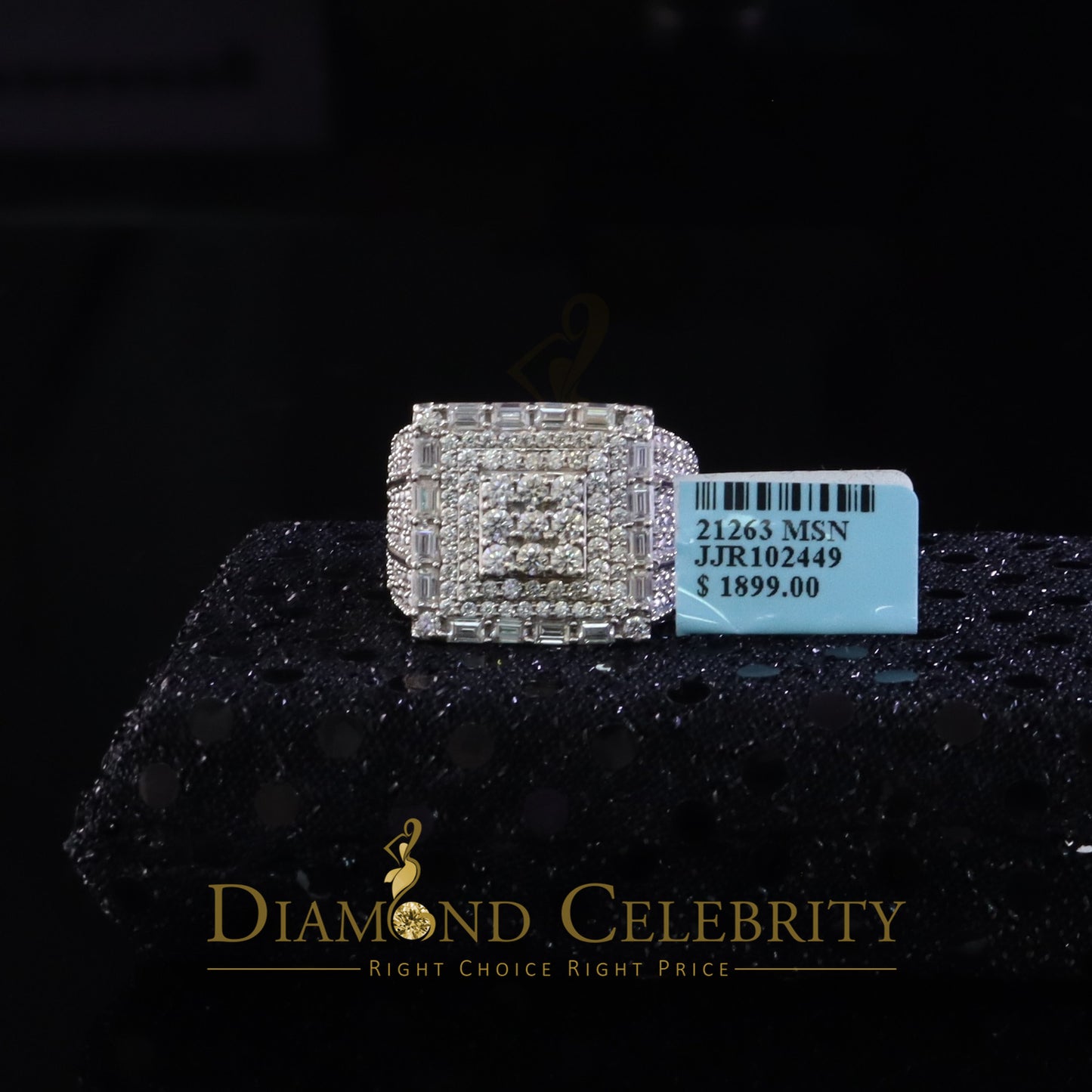 DiamondCelebritees 5.00ct VVS 'D' Moissanite 925 Silver White Rectangle Rings Size 10 for Men's