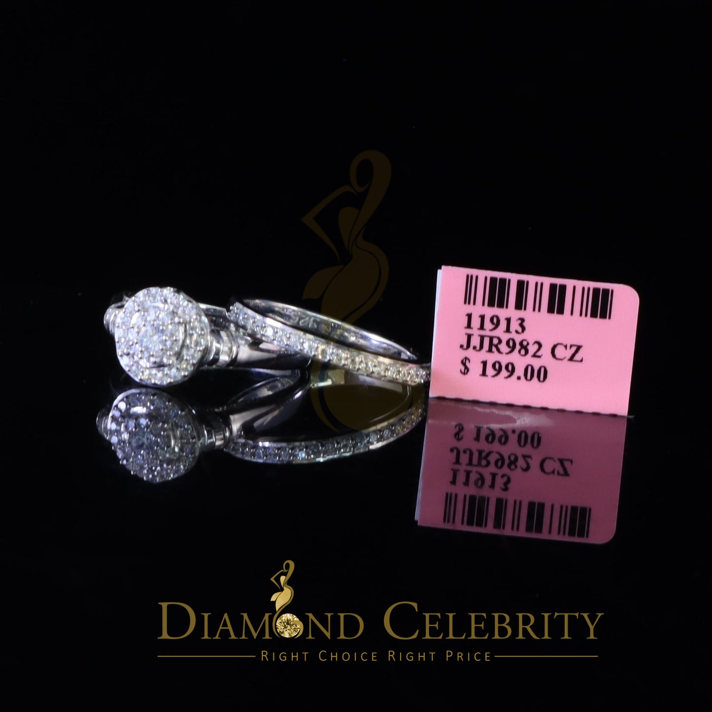 DiamondCelebritees 925 Women's White Silver 1.25ct CZ Round shape 2pcs Bridal /Engagement Ring SZ 7