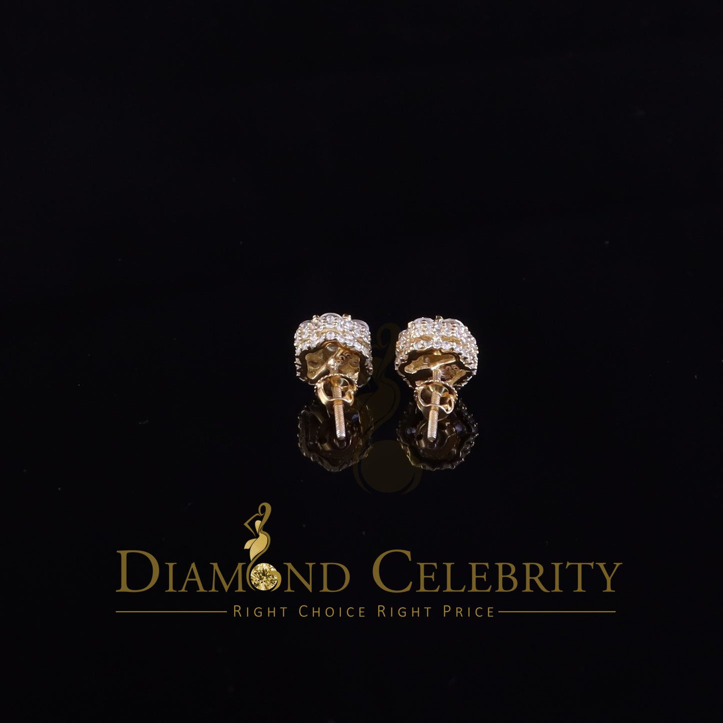 King of Bling's 1.50ct Cubic Zirconia Sterling Yellow Silver For Men's / Women's Round Earring