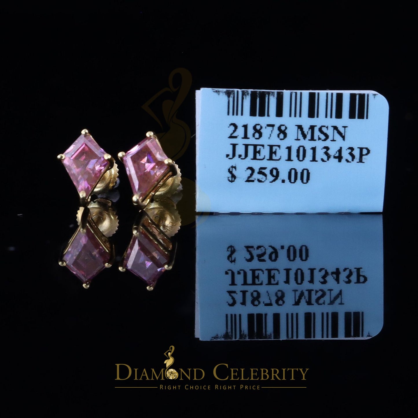 DiamondCelebritees Women's 925 Silver Yellow 1.00CT VVS D Pink Moissanite Kite Shaped Stud Earrings