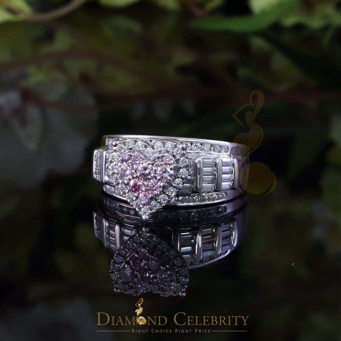 DiamondCelebritees Women 2.50ct 925 Silver VVS 'D' Pink Moissanite White Cinderella HEART Ring SZ 7