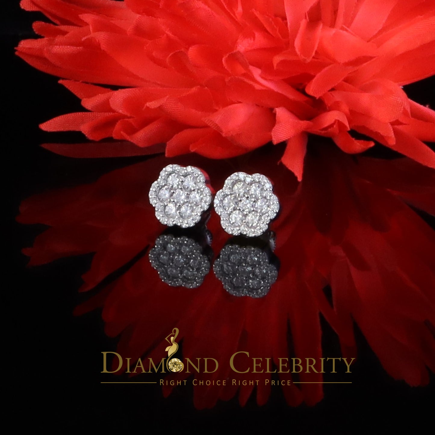 Diamondcelebritees 1.50ct VVS 'D' Moissanite Men's/Women 925 Silver White Flower Shape Stud Earring