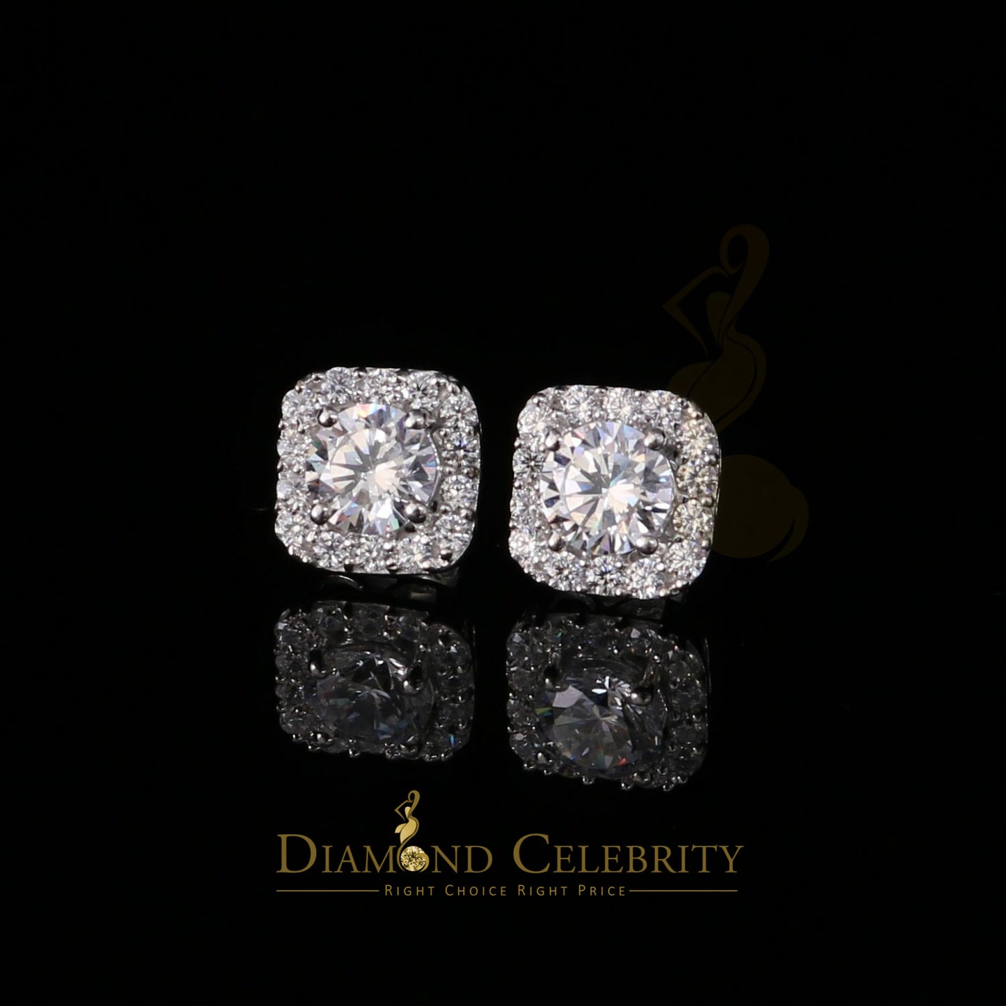 DiamondCelebritees White 3.8ct Cubic Zirconia 925 Sterling Silver Women's & Men's Square Earrings