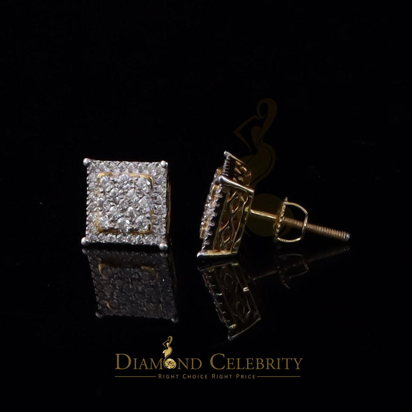 DiamondCelebritees Men's/Womens 925 Silver Yellow 0.55ct VVS 'D' Moissanite Square Stud Earrings