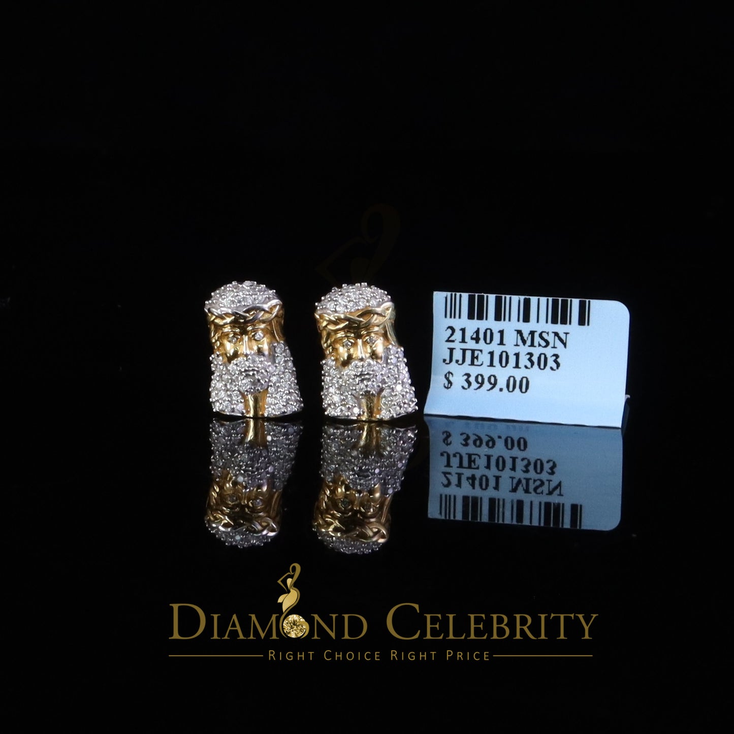 DiamondCelebritees Jesus Face 0.33ct VVS 'D' Moissanite Men's/Womens 925 Yellow Silver StudEarrings