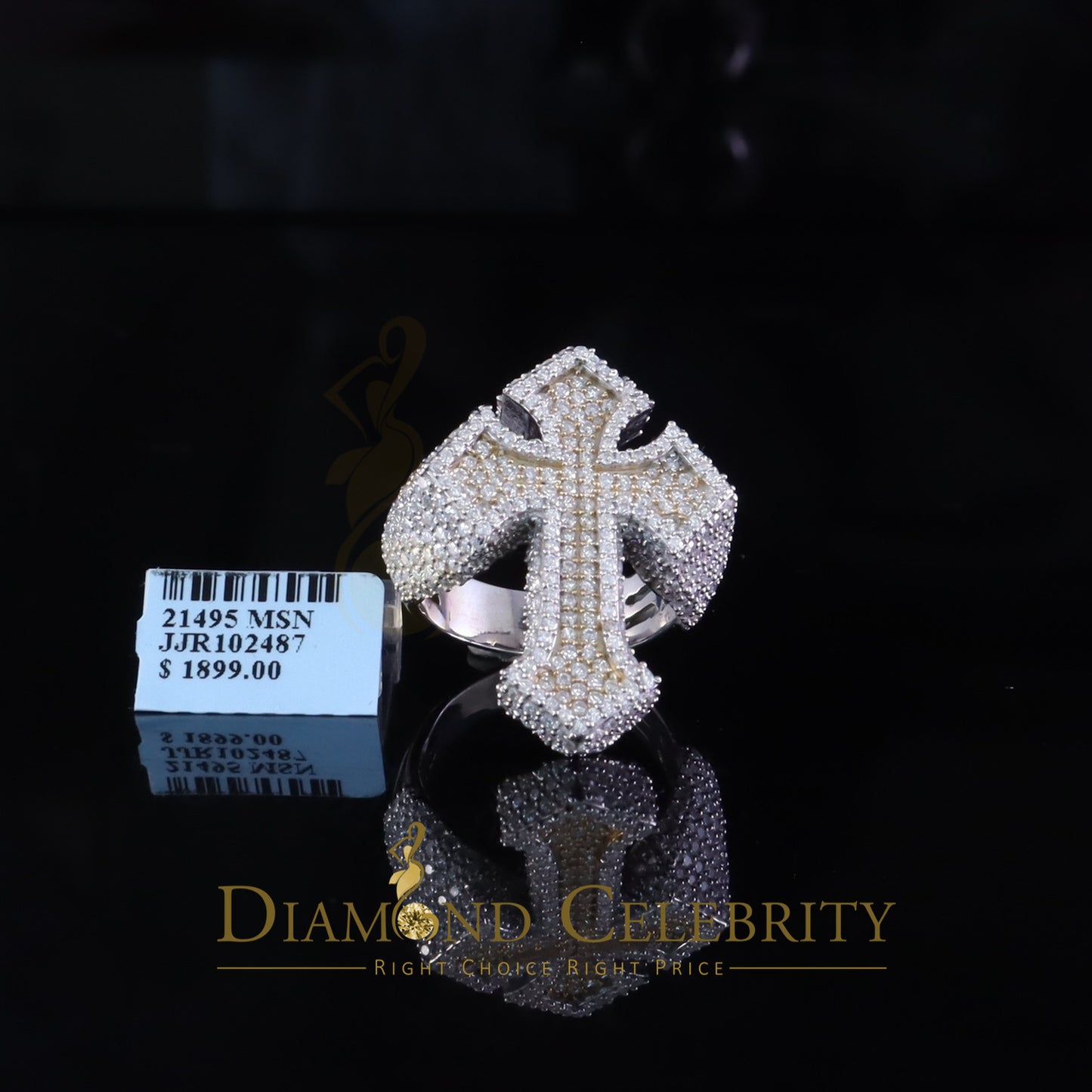 DiamondCelebritees New Men's 925 Sterling Silver 5.50ct VVS D Moissanite White Cross Rings Size 10