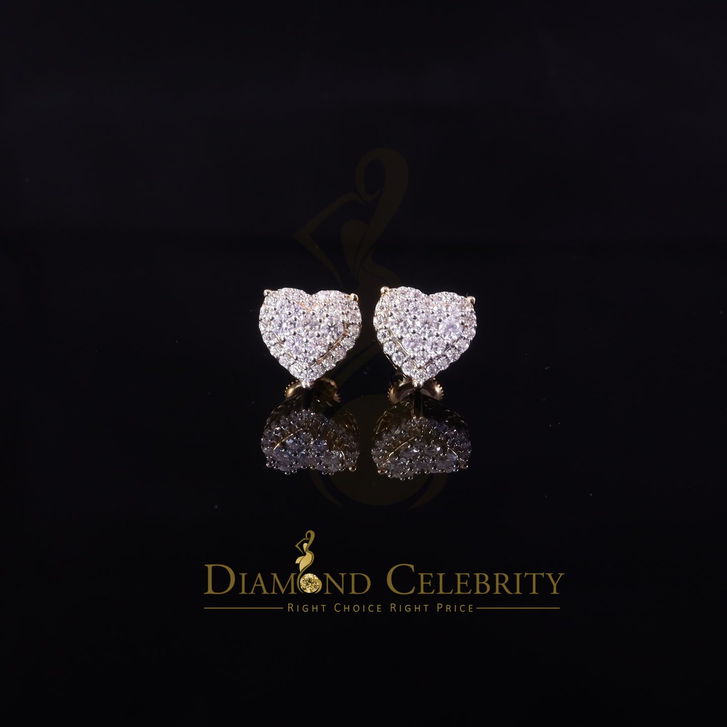 DiamondCelebritees Men's/Womens 925 Silver Yellow 1.25ct VVS 'D' Moissanite 3D Heart Stud Earrings