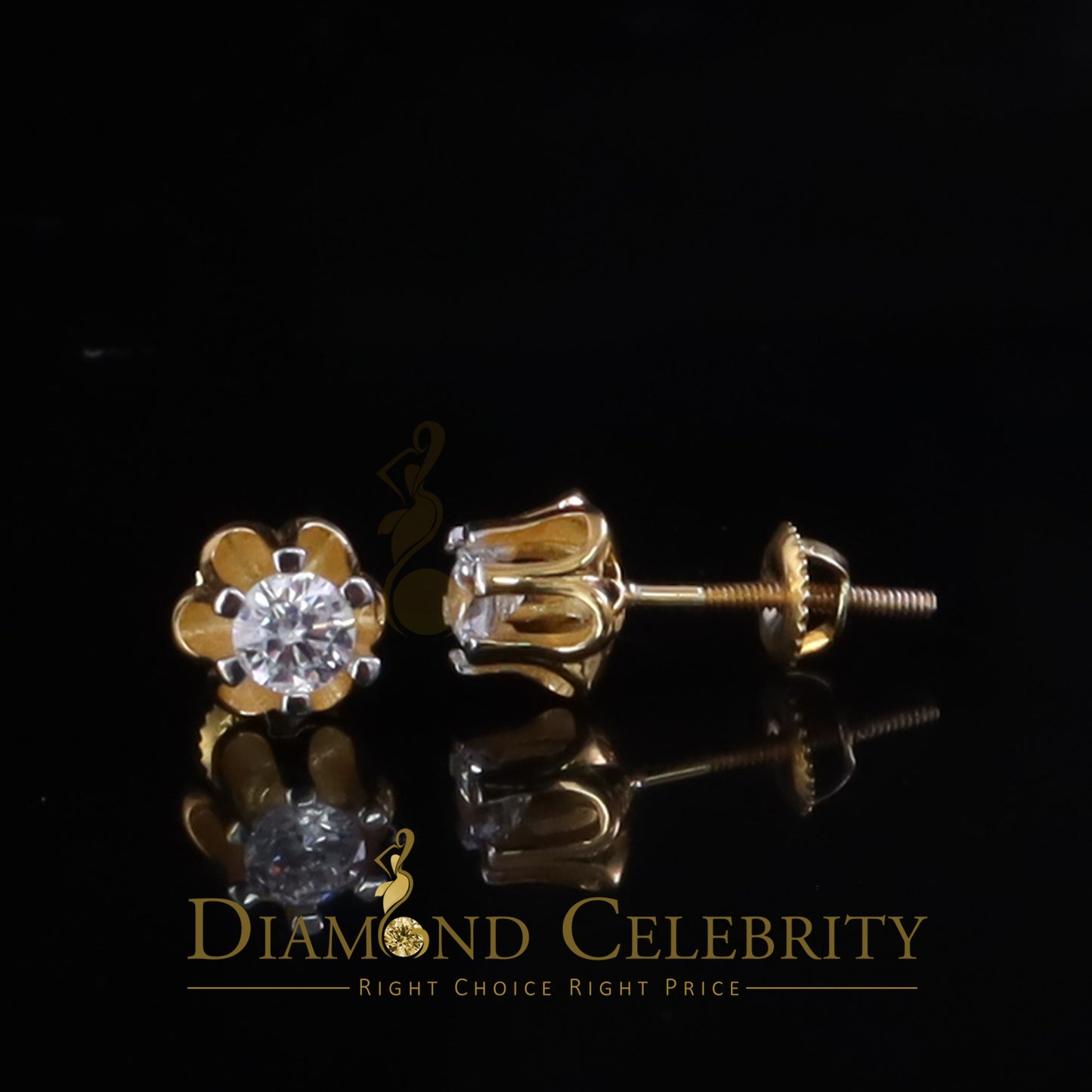 DiamondCelebritees 925 Silver CubicZirconia Yellow Round Shape 0.25ct Buttercup Stud Earrings Women