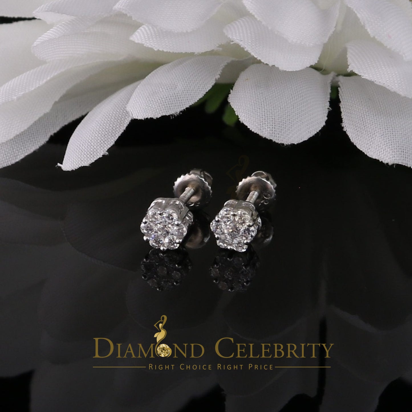 DiamondCelebritees 925 White Silver Sterling Hip Hop 1.14ct Cubic Zirconia Floral Women's Earrings