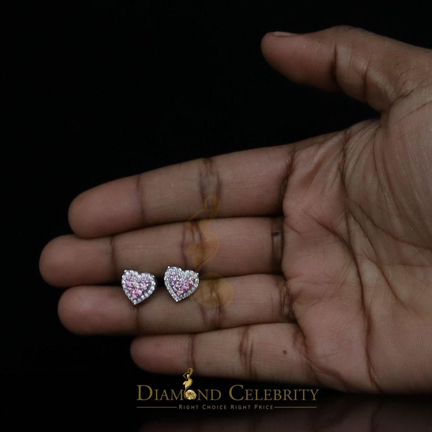 Diamondcelebritees Men's/Women's 925 Silver White 1.00ct VVS 'D' Pink Moissanite 3D Heart Earrings