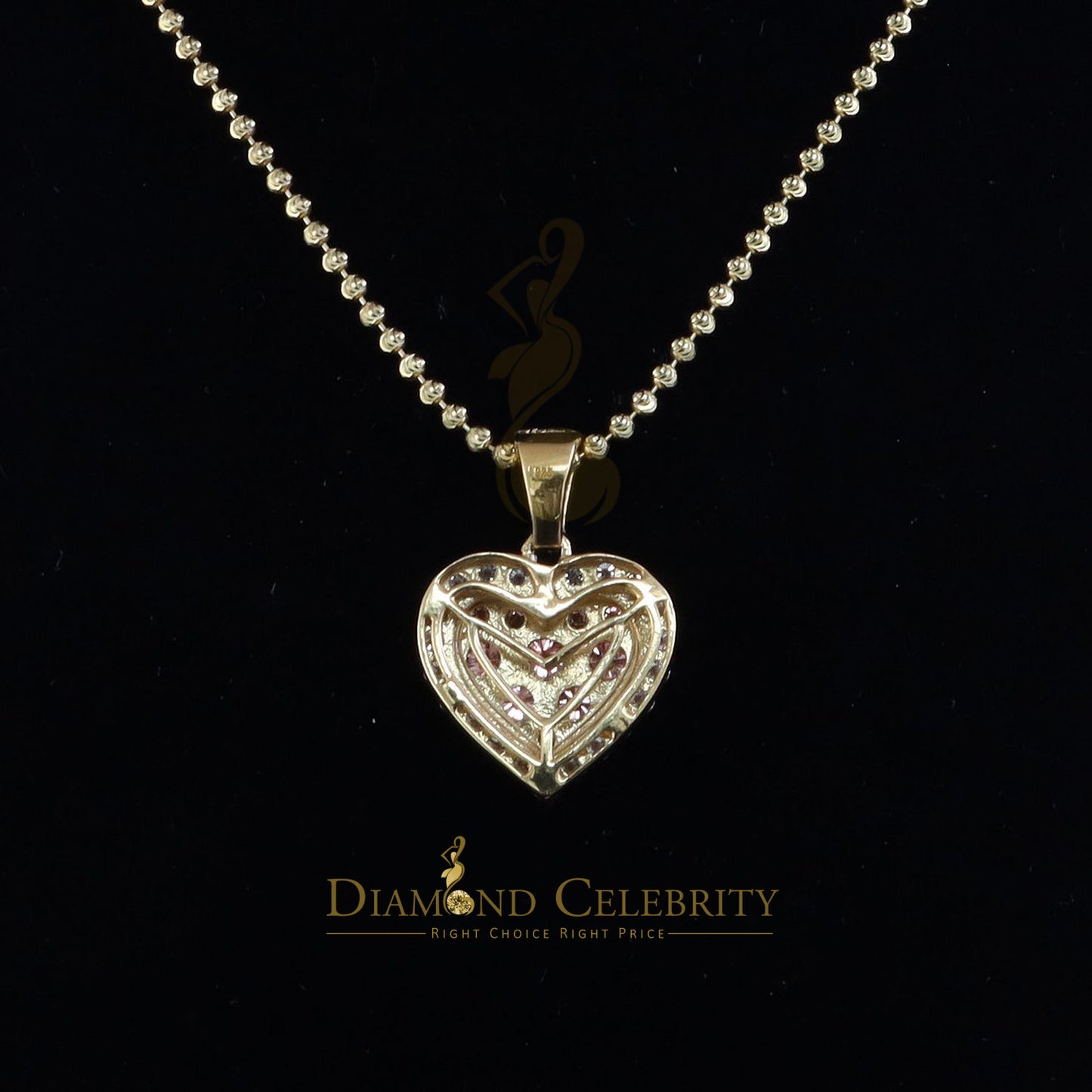 Diamondcelebritees New Men's/Women's 925 Silver White 3.00ct VVS D Pink Moissanite Heart 3D Pendant