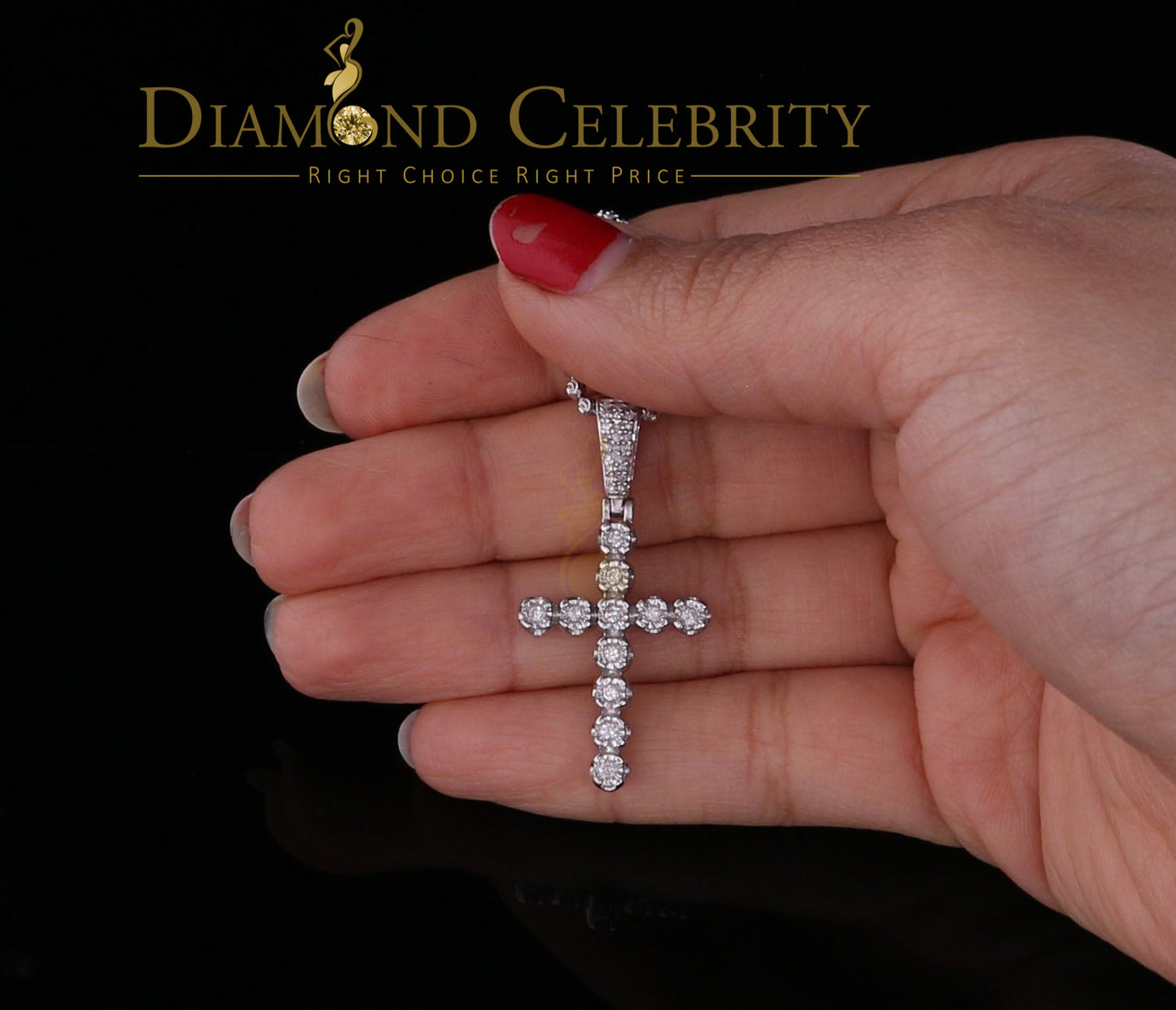 DiamondCelebritees Real 0.33ct Diamond Sterling Silver CROSS Charm Fashion Necklace Pendant White