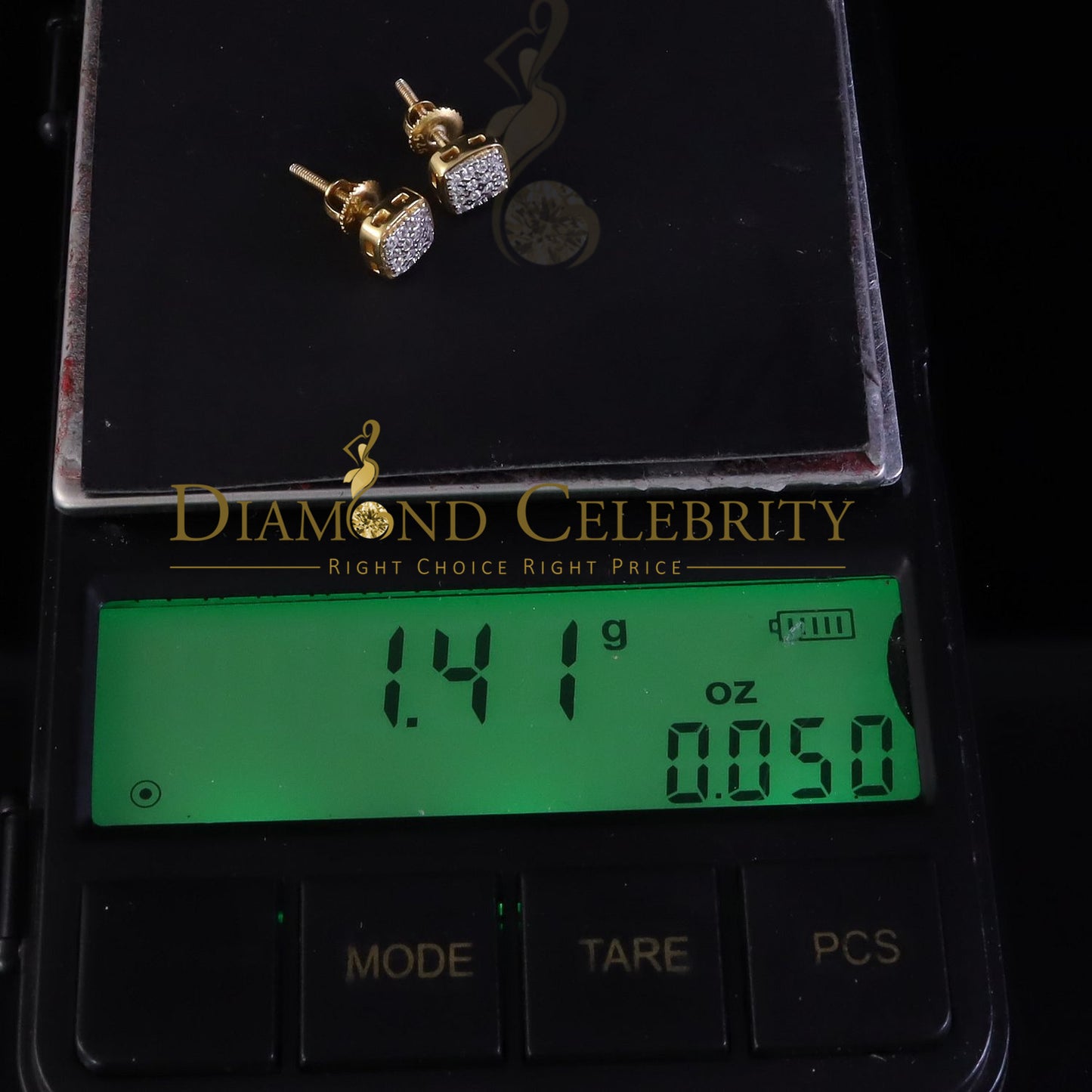 DiamondCelebritees Hip Hop 0.32ct Cubic Zirconia Yellow 925 Silver Screw Back Square Women Earrings