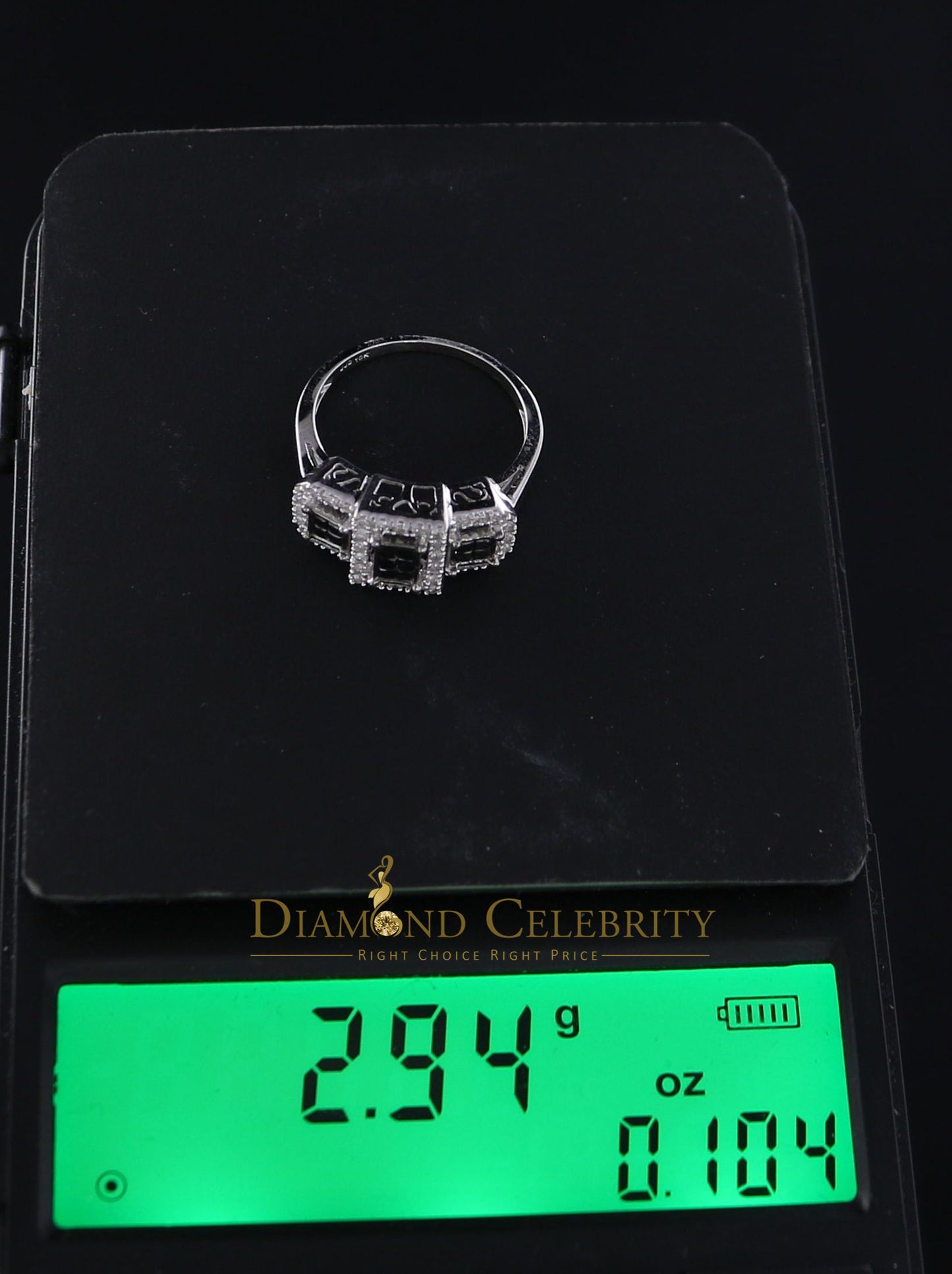 DiamondCelebritees Real 10kt White Gold with Black Stone 0.50CT Real Diamond Square Ring size 6.5