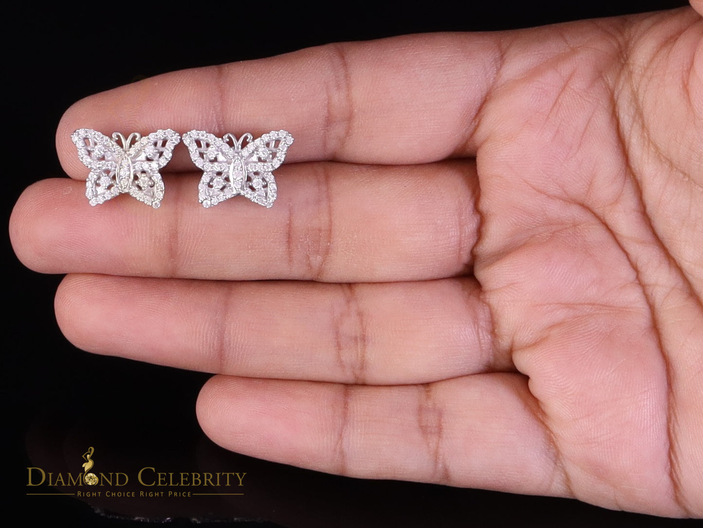 Diamondcelebritees Men's/Women's 925 Silver White 0.50ct VVS 'D' Moissanite Butterfly Stud Earrings
