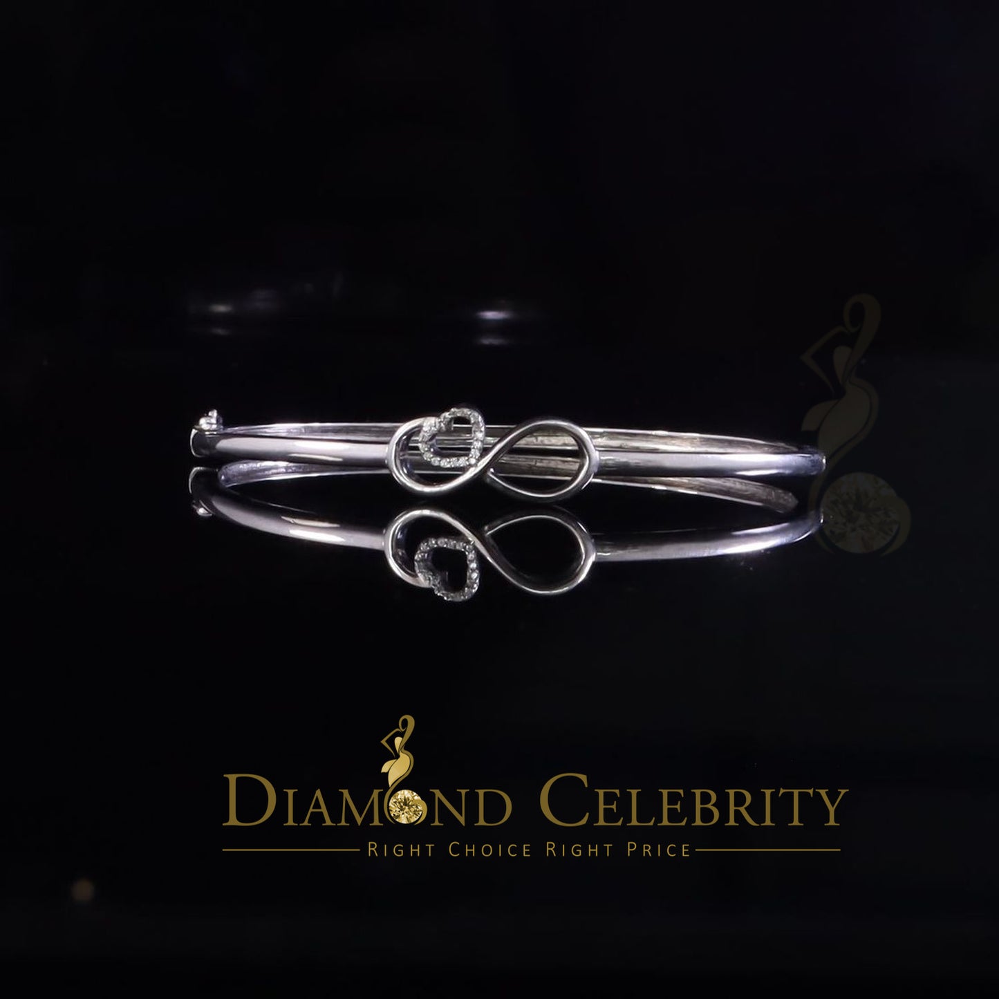 DiamondCelebritees Sterling Silver White Heart Infinity Bangle 0.14ct Cubic Zirconia Size 7 Inch