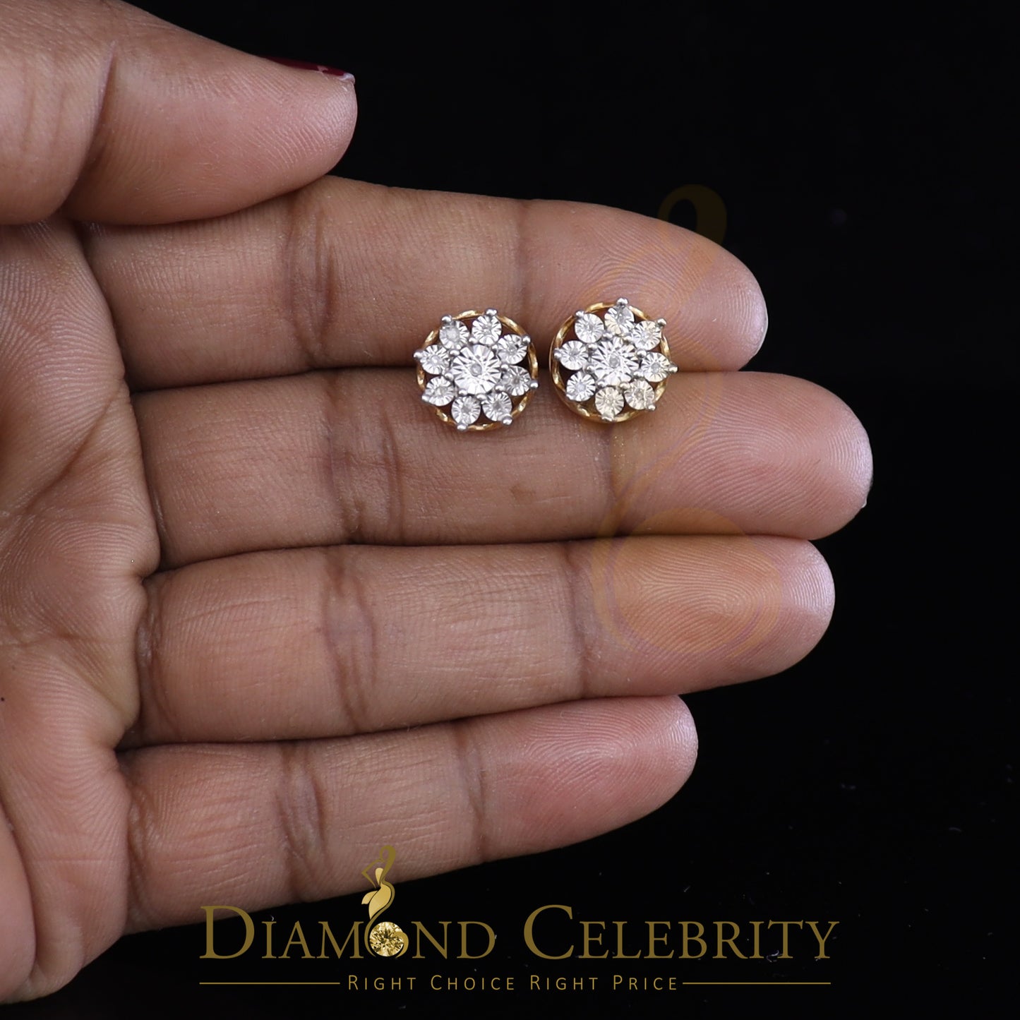 DiamondCelebritees Yellow 925 Sterling Silver 0.10ct Diamond For Men's & Women's Floral Earrings
