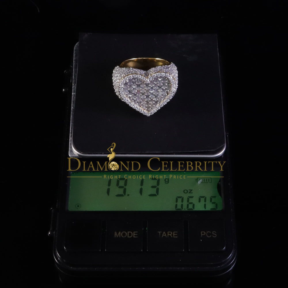 DiamondCelebritees Men's 925 Silver Yellow 7.00ct VVS 'D' Moissanite Stone Heart Rings Size 10