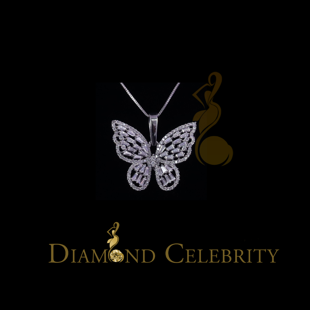 Diamondcelebritees Men's/Womens 925 Silver White 1.75ct VVS 'D' Moissanite Butterfly Pendant