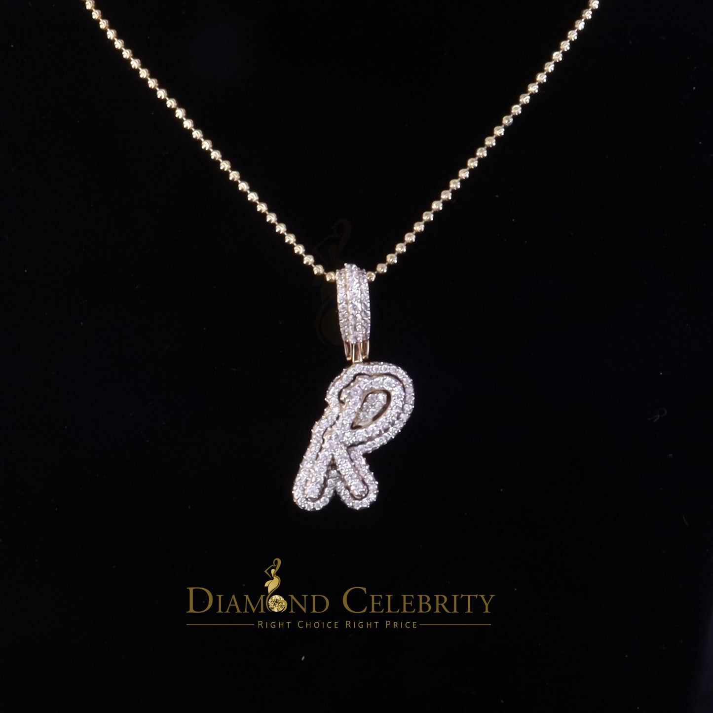 DiamondCelebritees Yellow Cursive 3D Alphabet Shape 925 Sterling Silver Cubic Zirconia Pendant