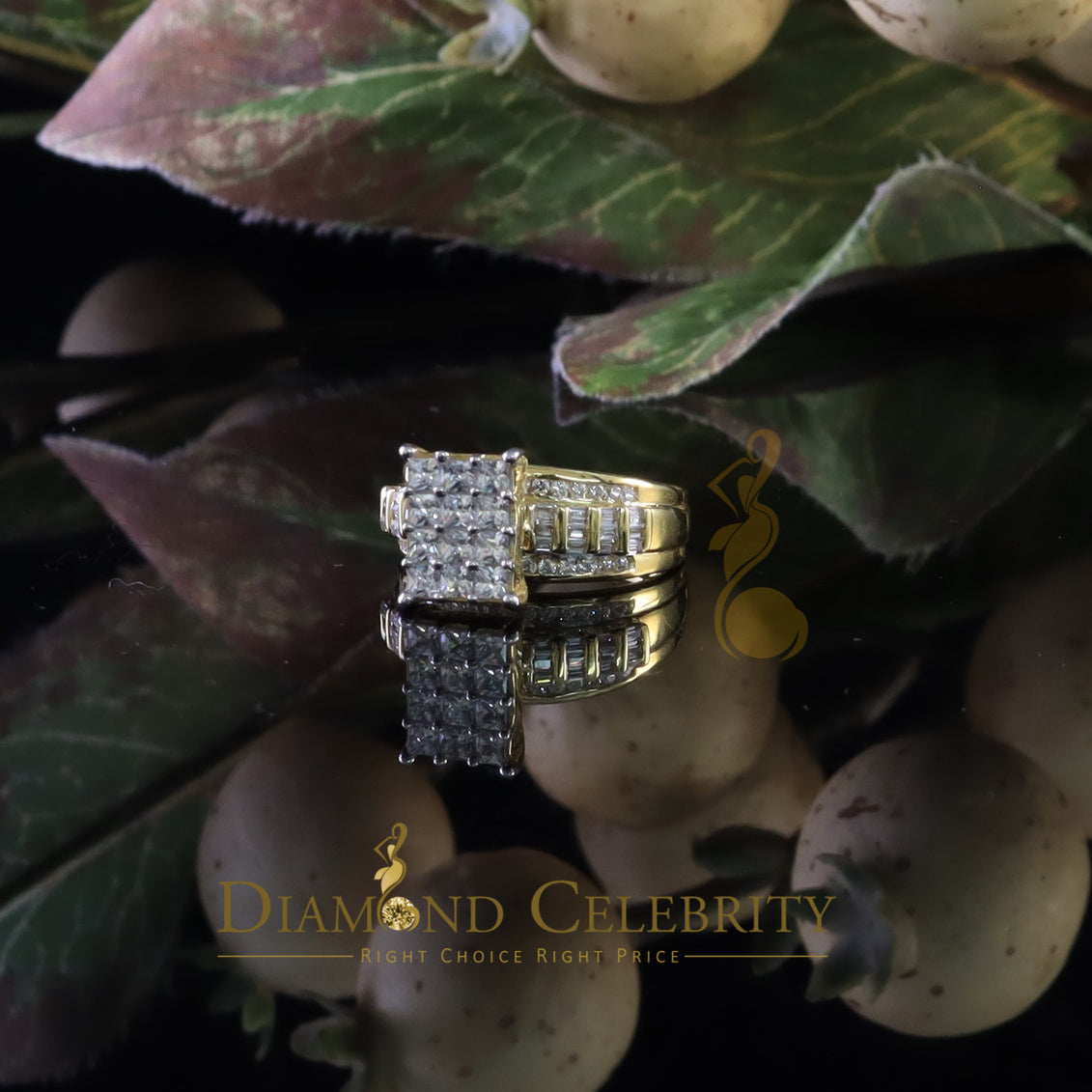 DiamondCelebritees 925 Sterling Yellow Silver Cinderella 1.10ct Cubic Zirconia Women's Ring Size 6