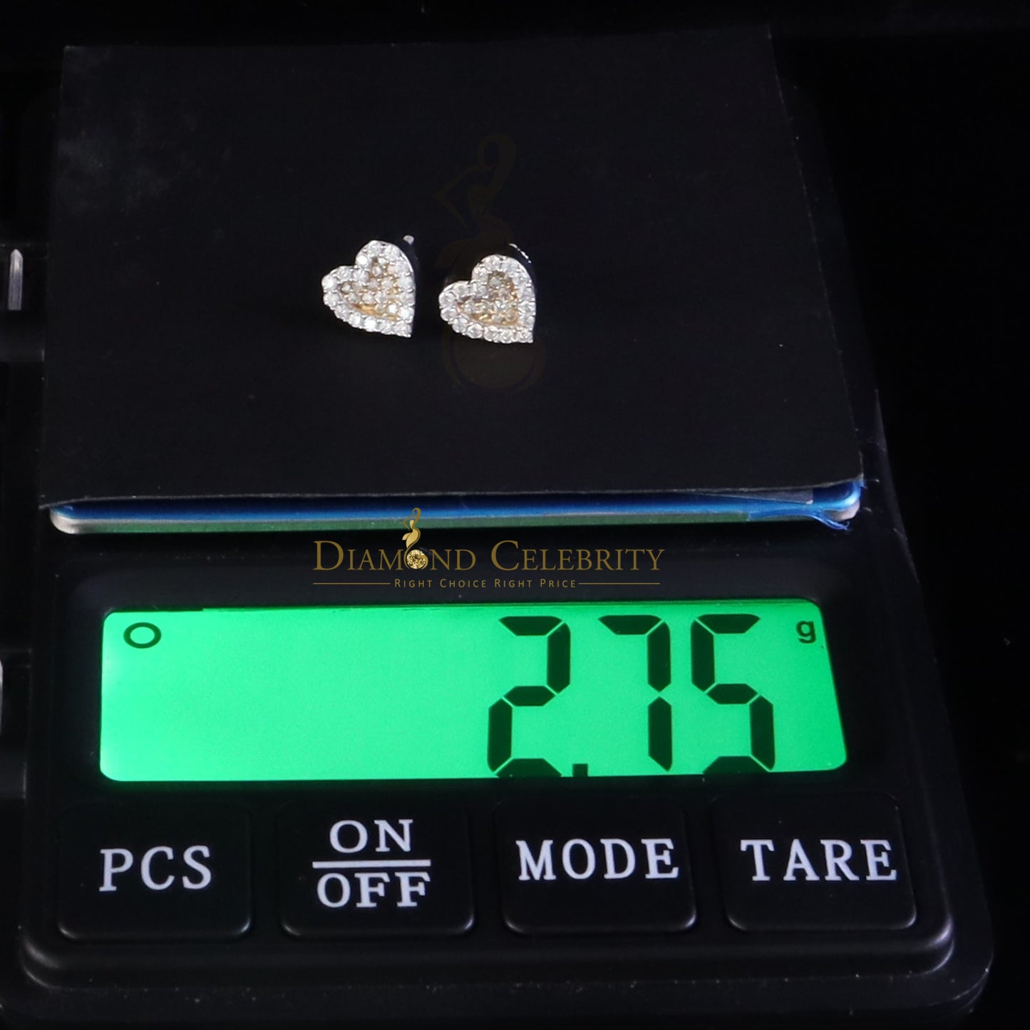 DiamondCelebritees 925 Yellow Silver 0.66ct VVS 'D' Moissanite Heart Stud Earring Men's/Womens