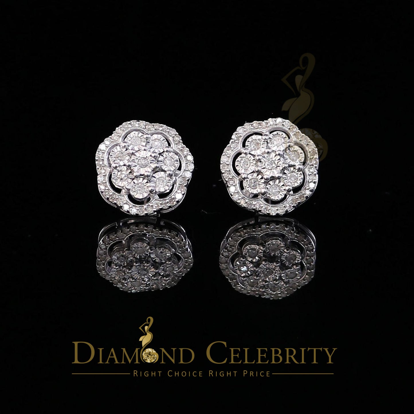DiamondCelebritees 0.40ct Diamond 925 Sterling Silver White Floral Earrings For Men's / Women's