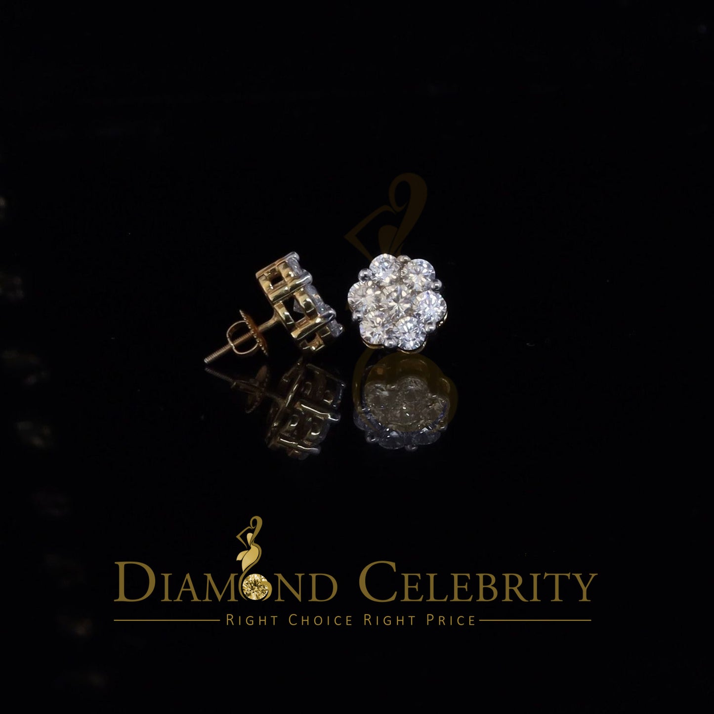 DiamondCelebritees 925 Silver Yellow 1.56ct Cubic Zirconia Hip Hop Floral Women's & Men's Earrings